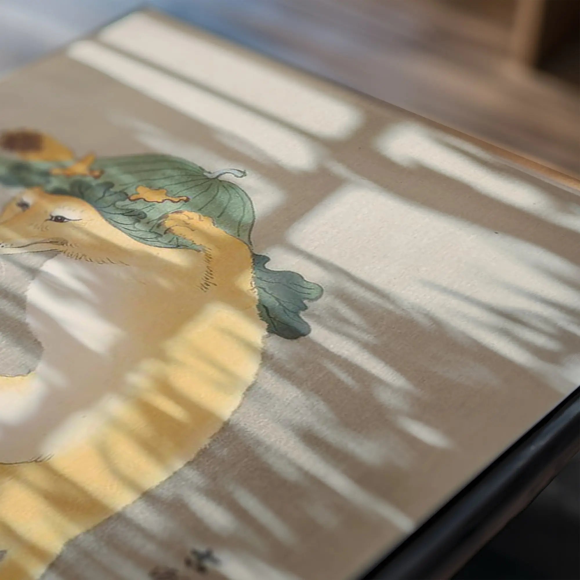 Illustratie van een hond met pompoenhoed voor Ohara Koson Dansende Vos Poster