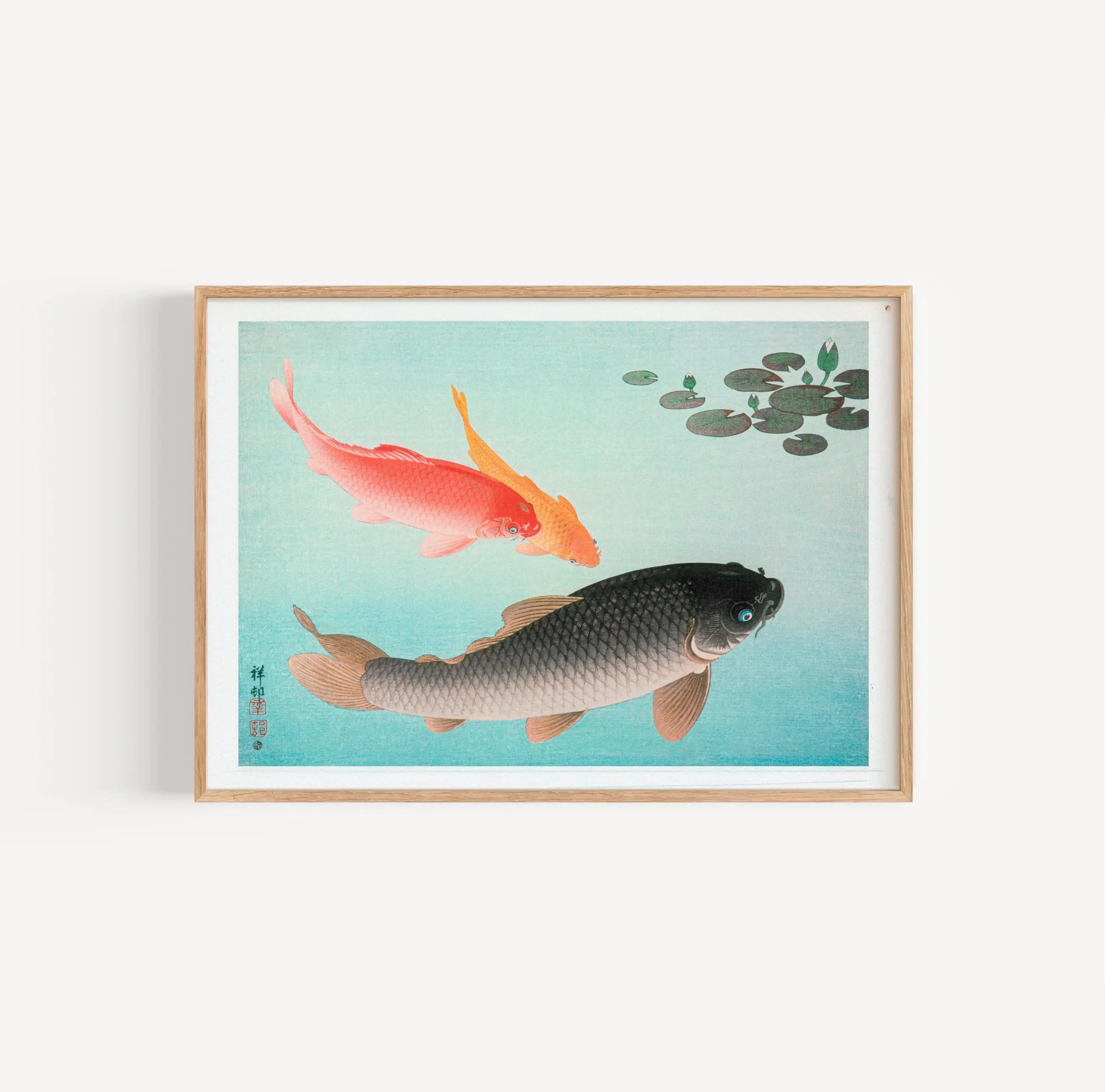 Gehalthaakte koi vis print in lijst voor de Ohara Koson Karper Poster