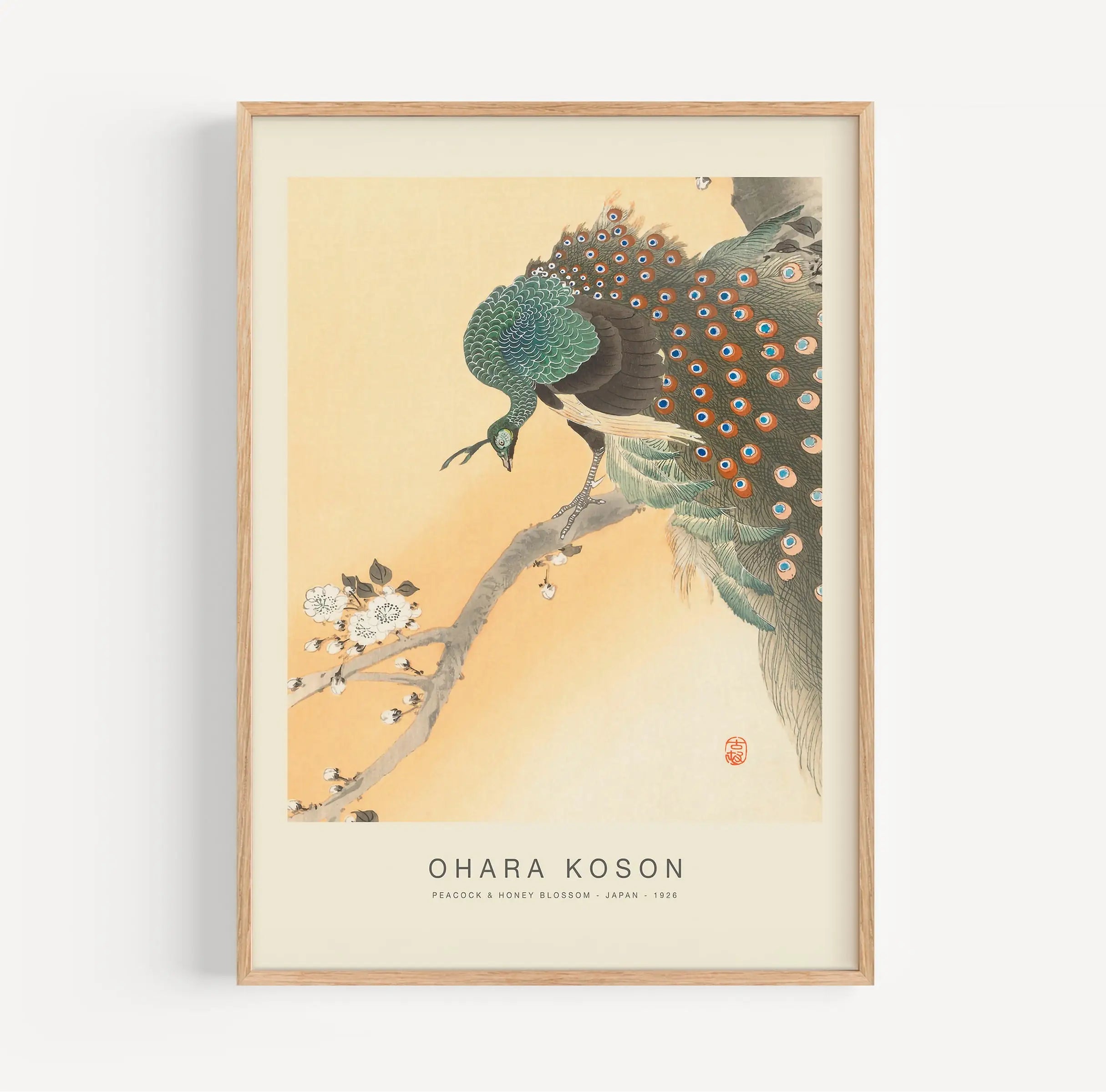 Gekaderde pauw en honingbloeisemposter van Ohara Koson