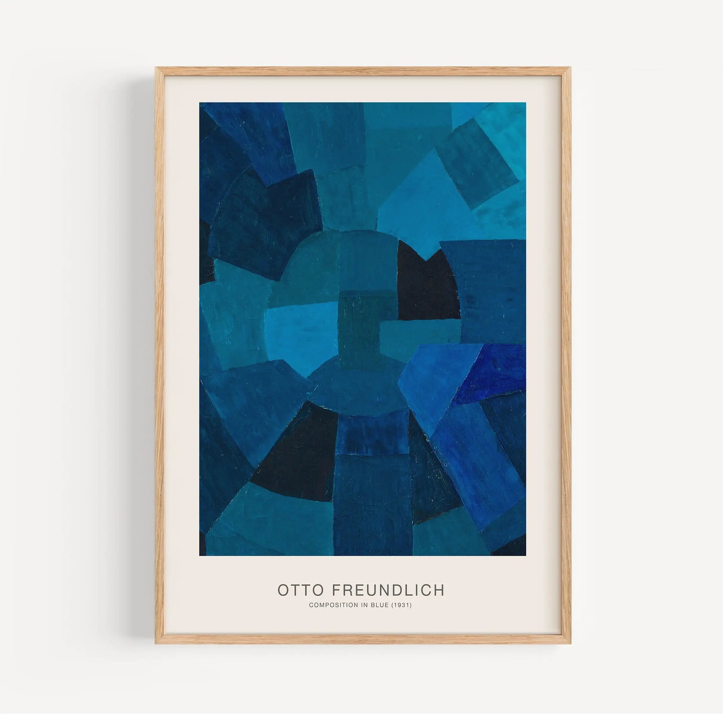 Geresigneerde abstracte blauwe kunstwerk in lijst voor Otto Freundlich Composition in Blue Poster