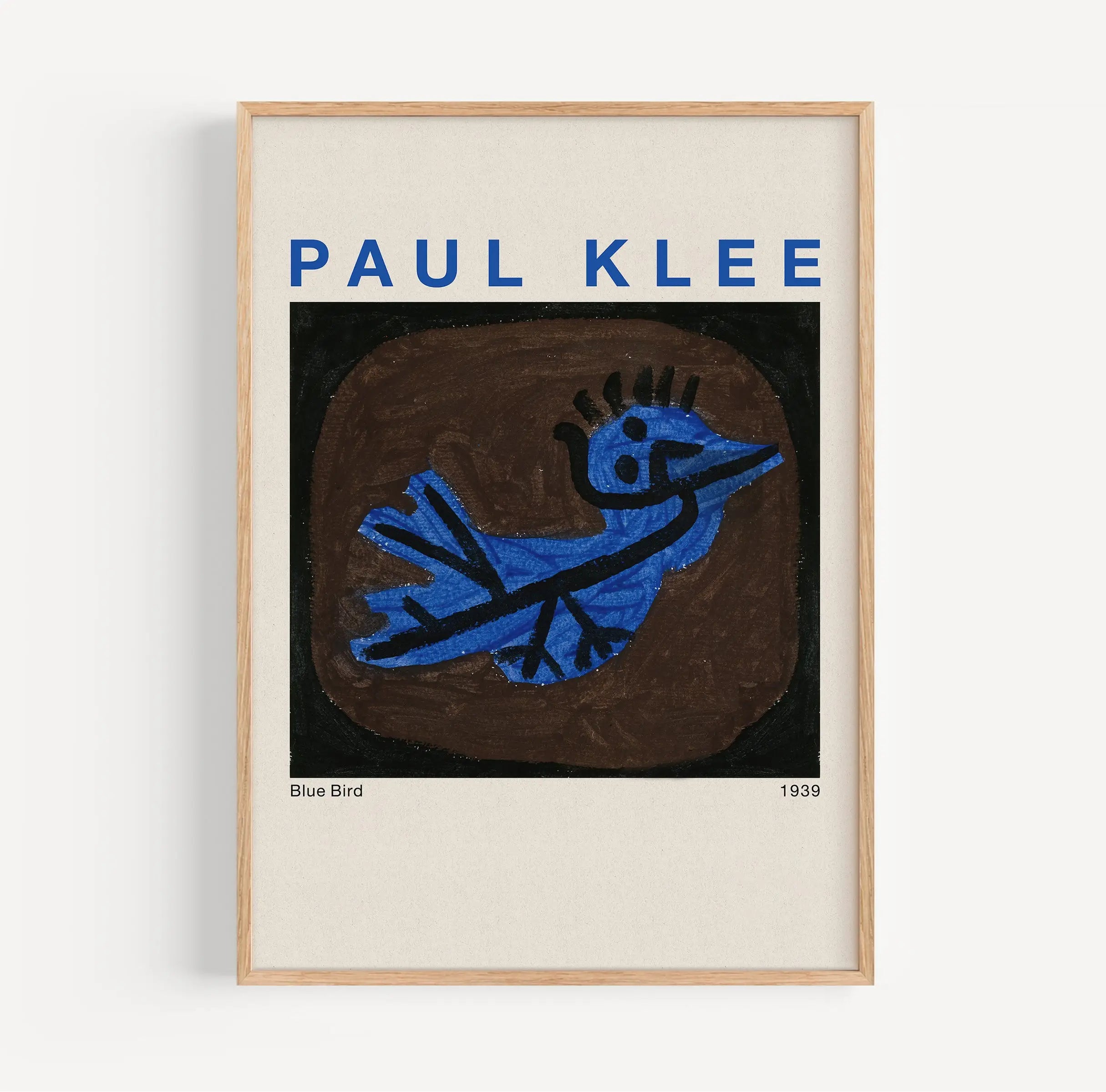 Gespiegelde Paul Klee Blue Bird Poster print met lijst