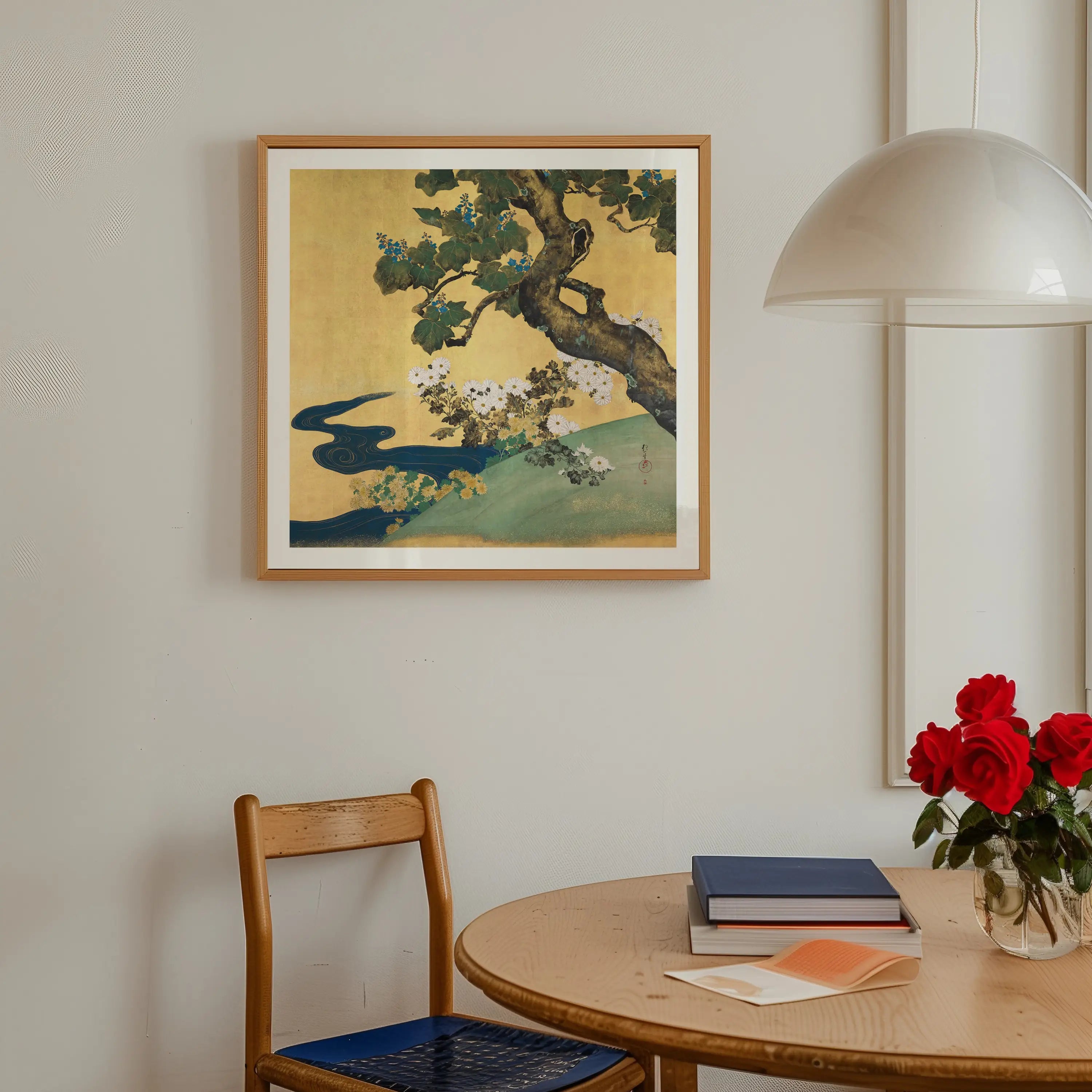 Gestructureerde Japanese-stijl ingelijste poster met bloemen voor muurdecoratie