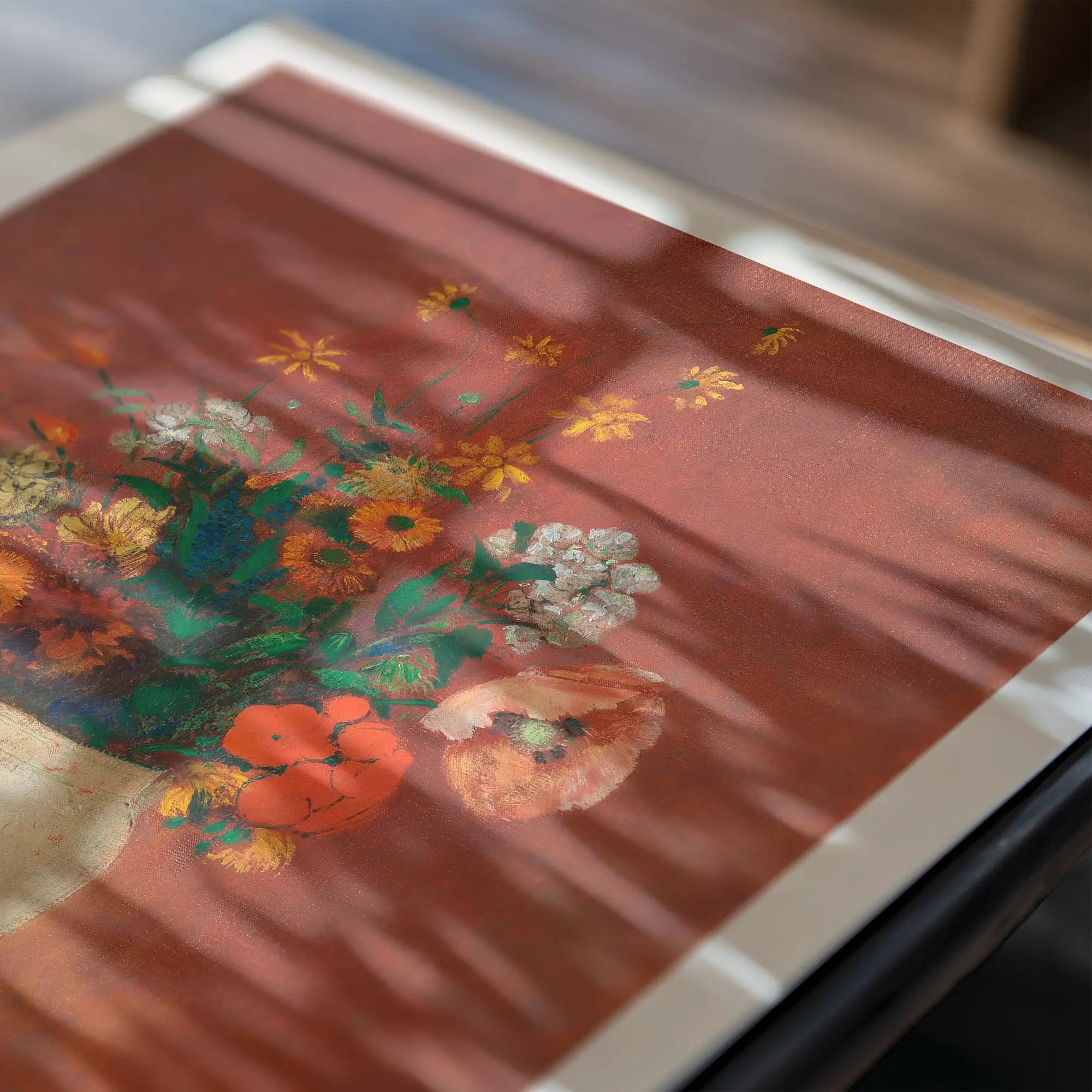 Florale still life print van Redon Bouquet in Chinese Vase Poster