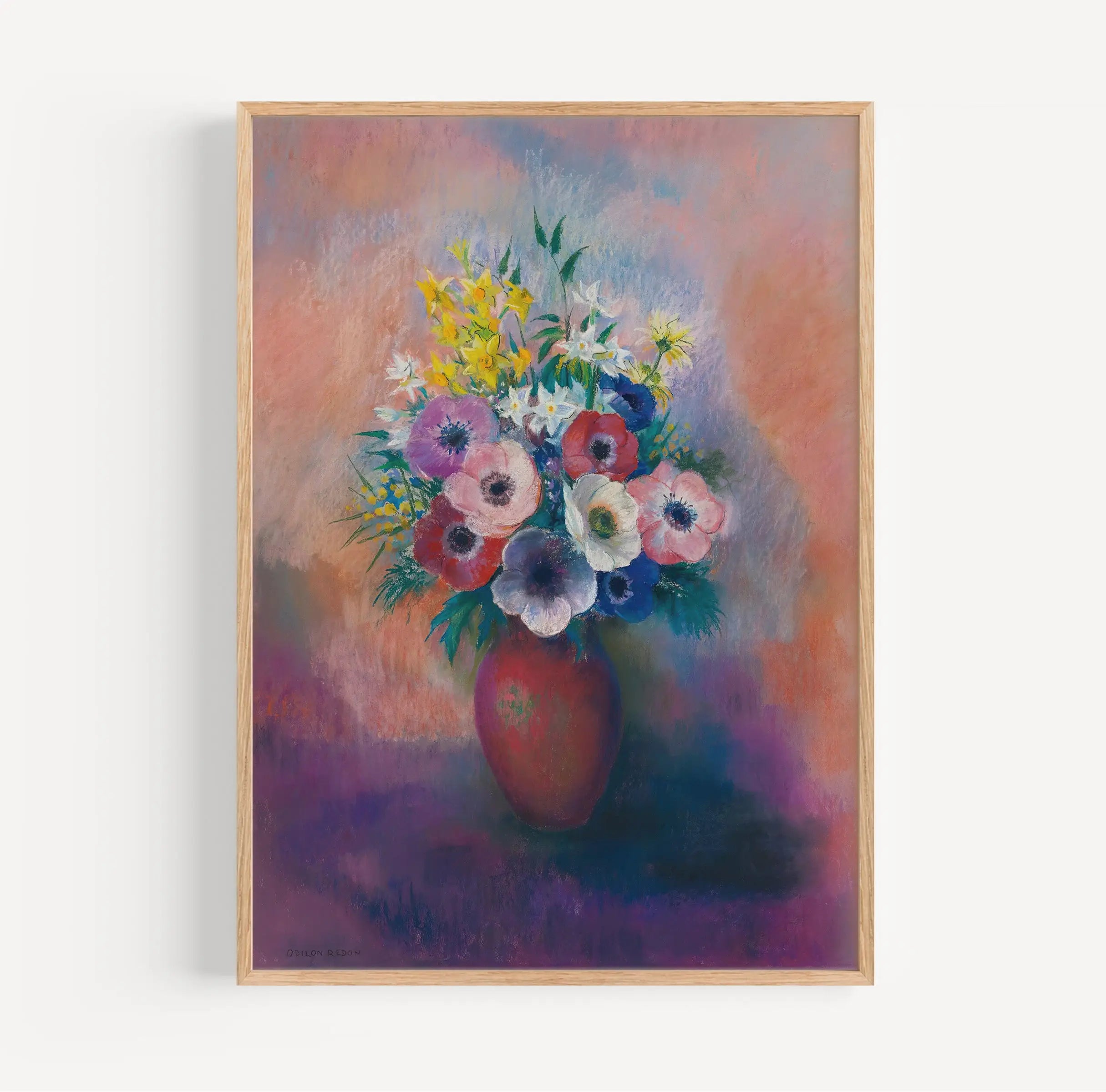 Framed floral painting van Redon Vaas met Anemonen Poster op muur