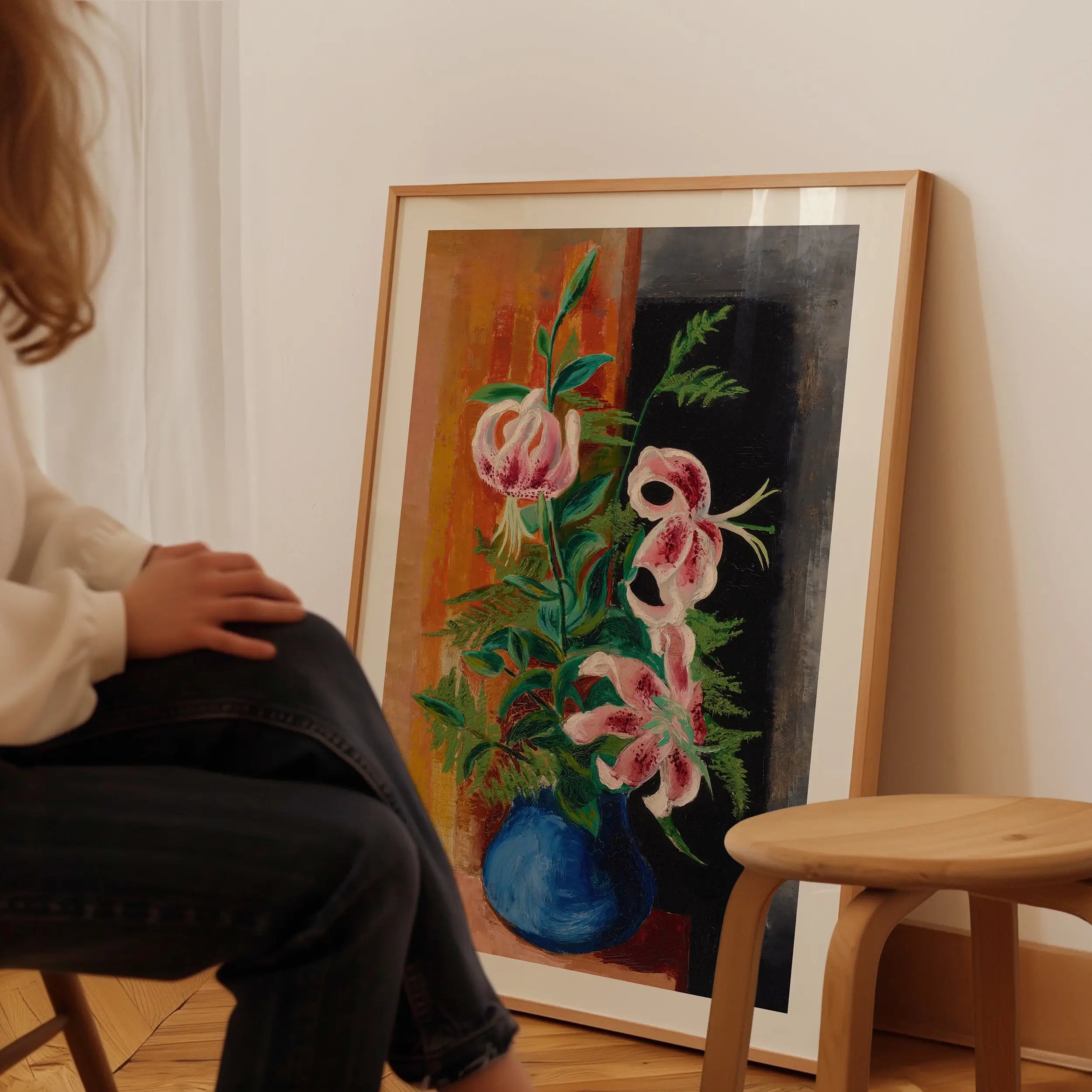 Lijst met bloemen schildering in rood en wit voor Redon Vaas met Anemonen Poster