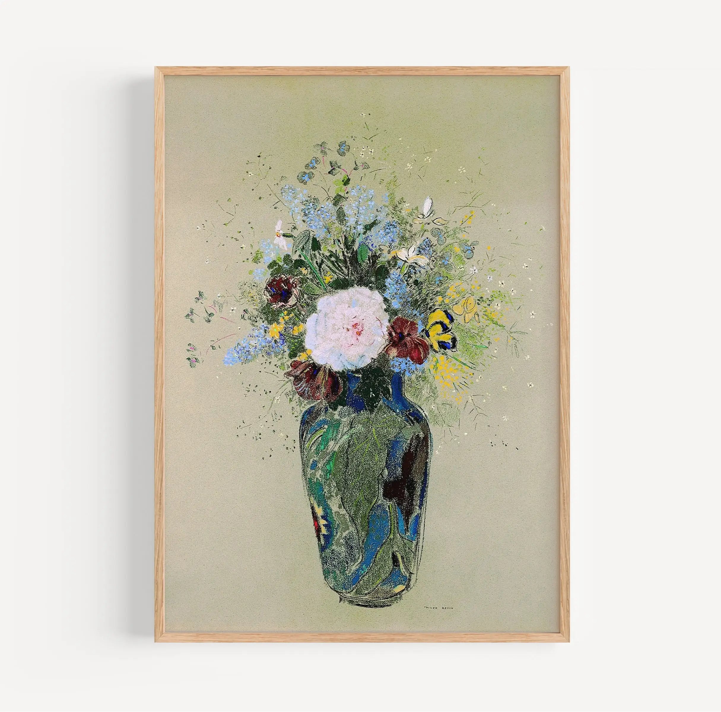 Floral schilderij in houten frame voor Redon Vaas met Bloemen Poster