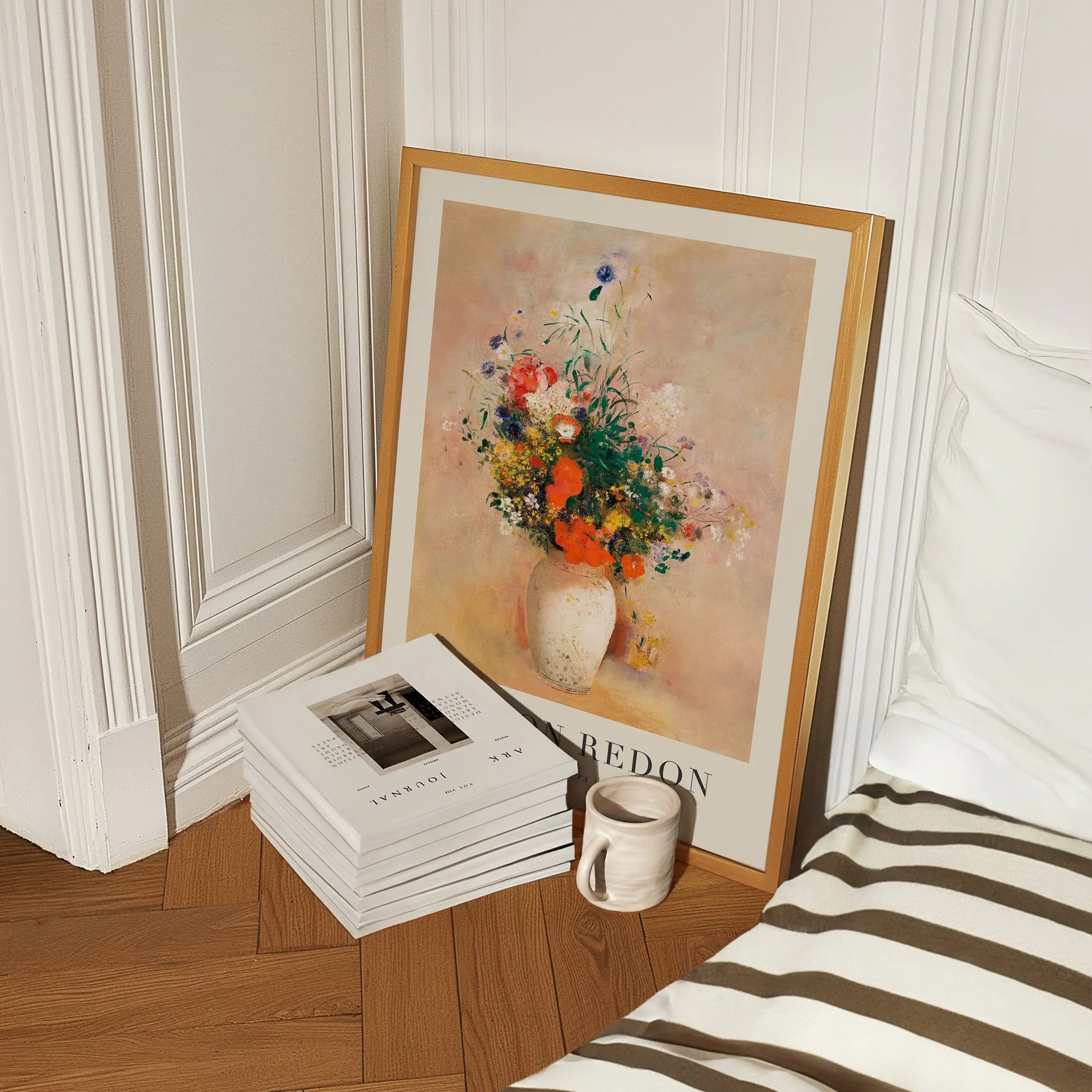 Framed floral art print van Redons Vaas met Bloemen Poster