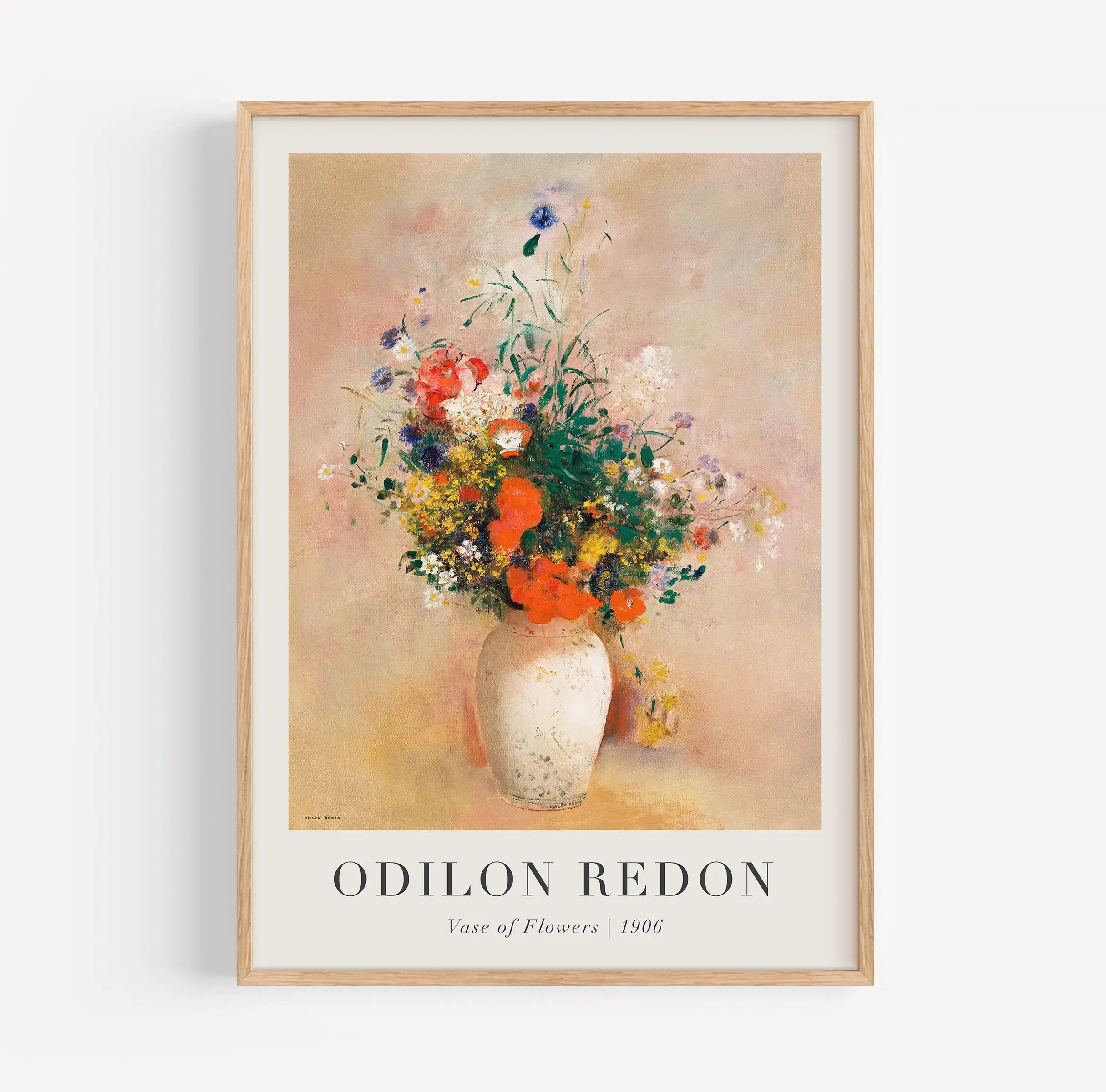 Framed floral still life poster voor Redons Vaas met Bloemen interieurdecoratie