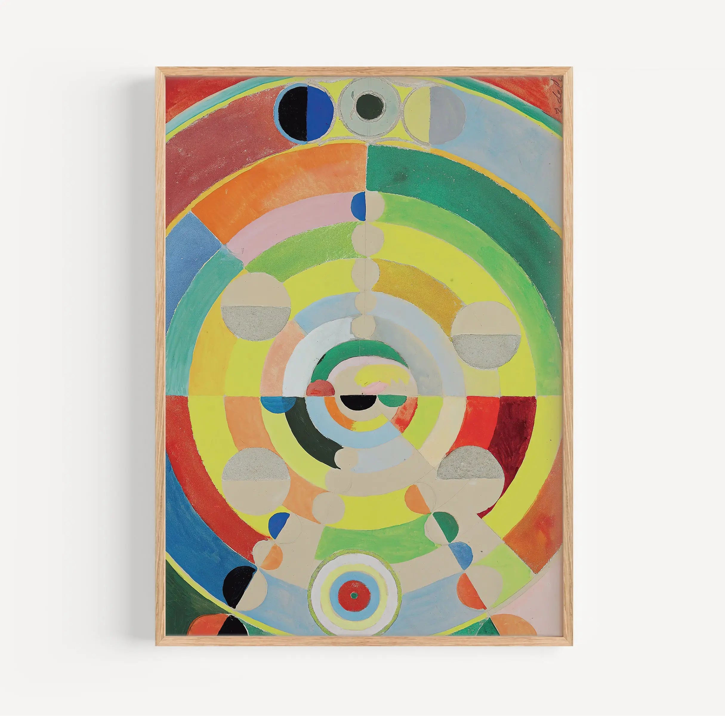 Gepaald abstract schilderij met concentrische cirkels in de Robert Delaunay Disc-Relief Poster