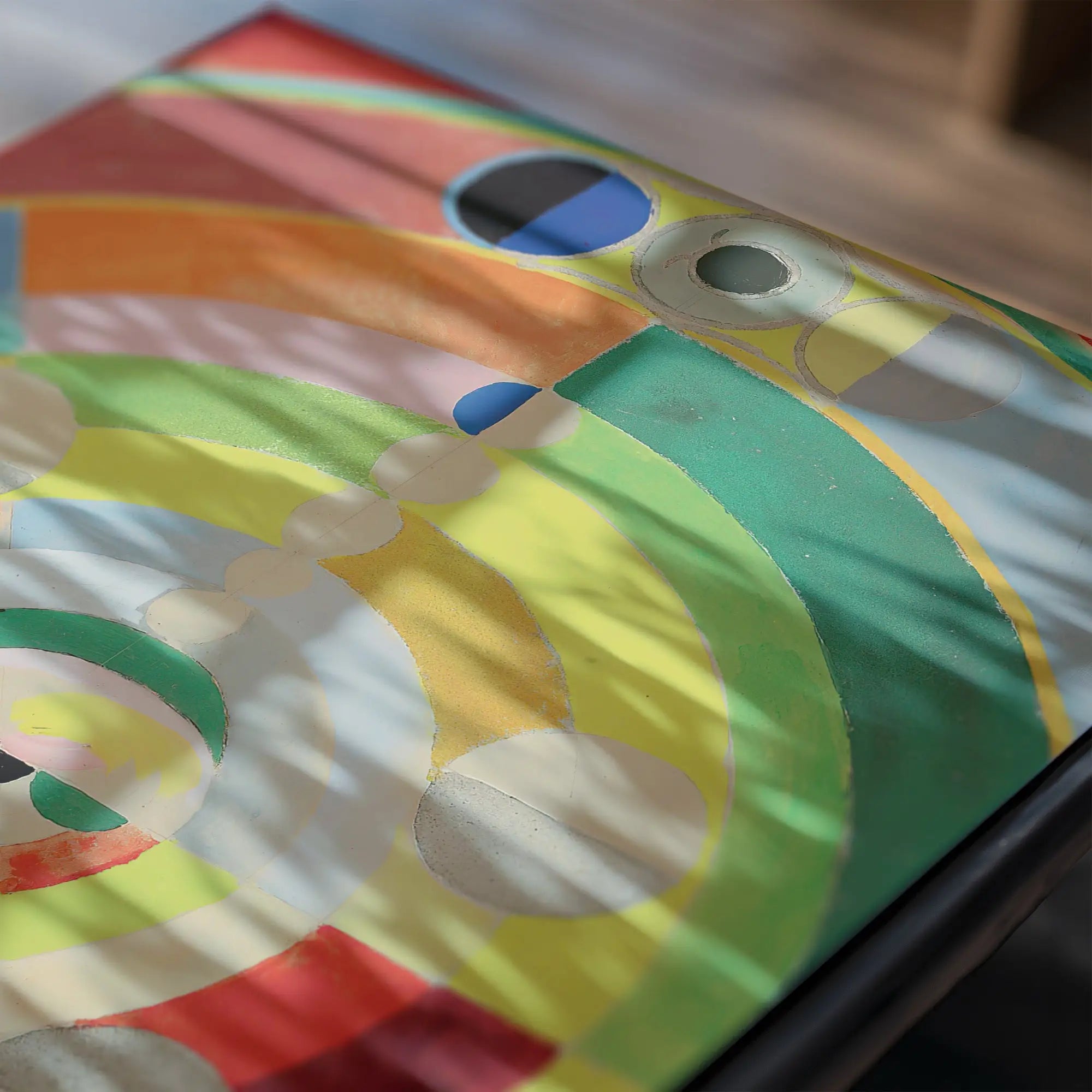 Kleurrijke met dekselschotel patrijs ottomaanse met Robert Delaunay Disc-Relief Poster