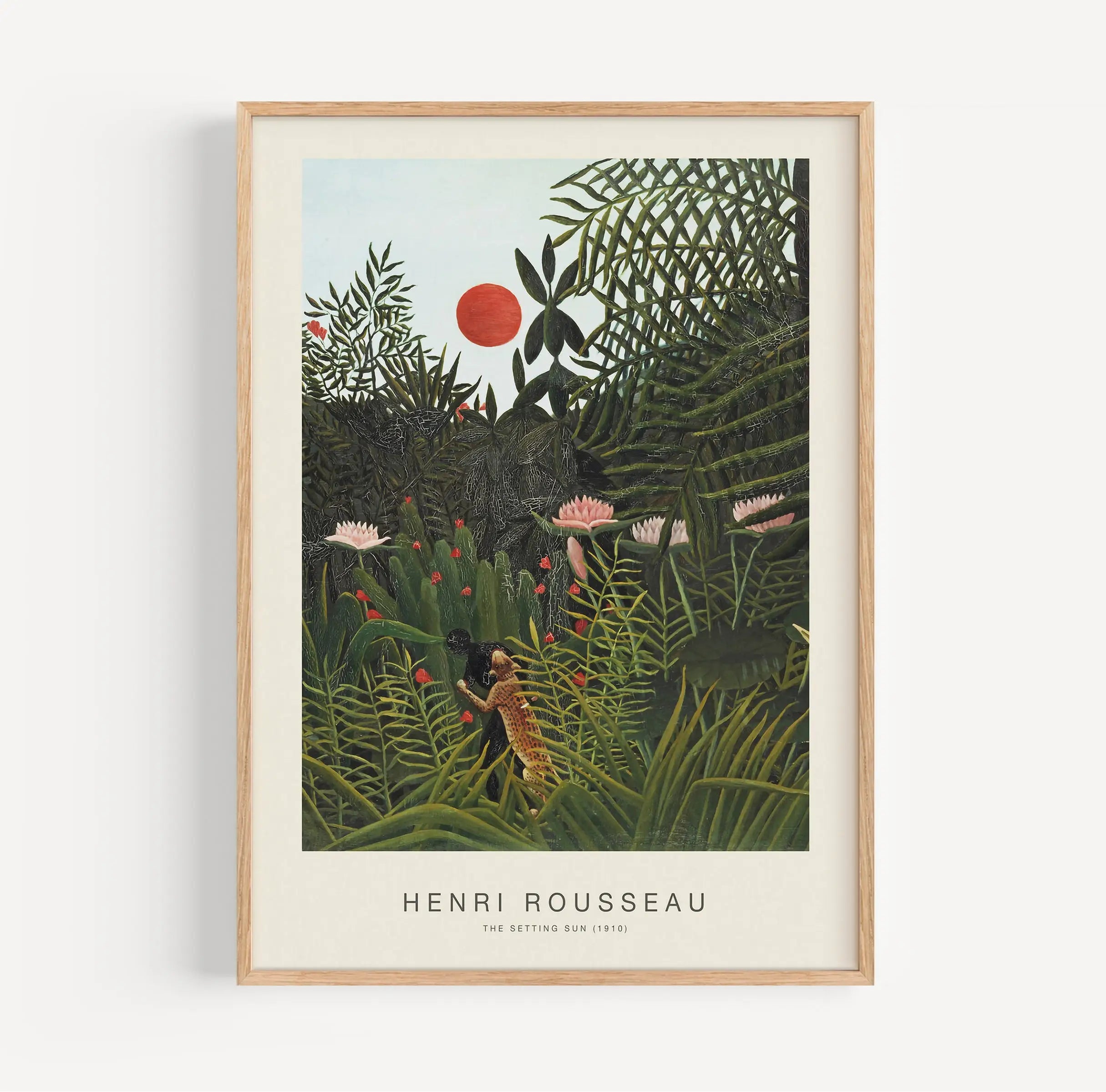 Geëngraveerde jungelschildering voor Rousseau De Ondergang van de Zon Poster