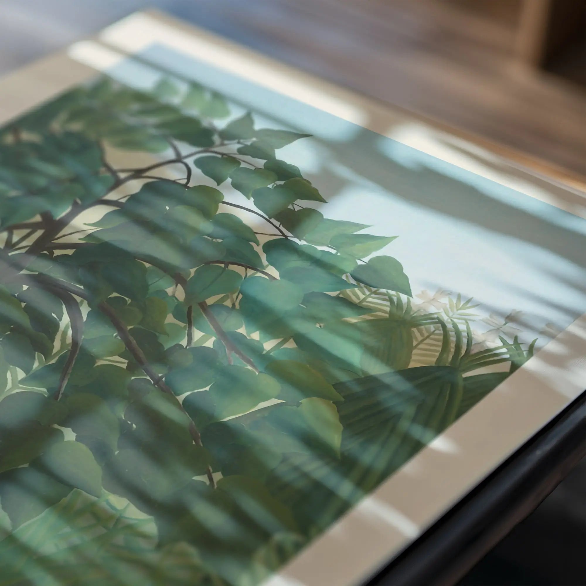 Gerapporteerde botanische prent in lijst uit de Rousseaus De Waterval Poster collectie