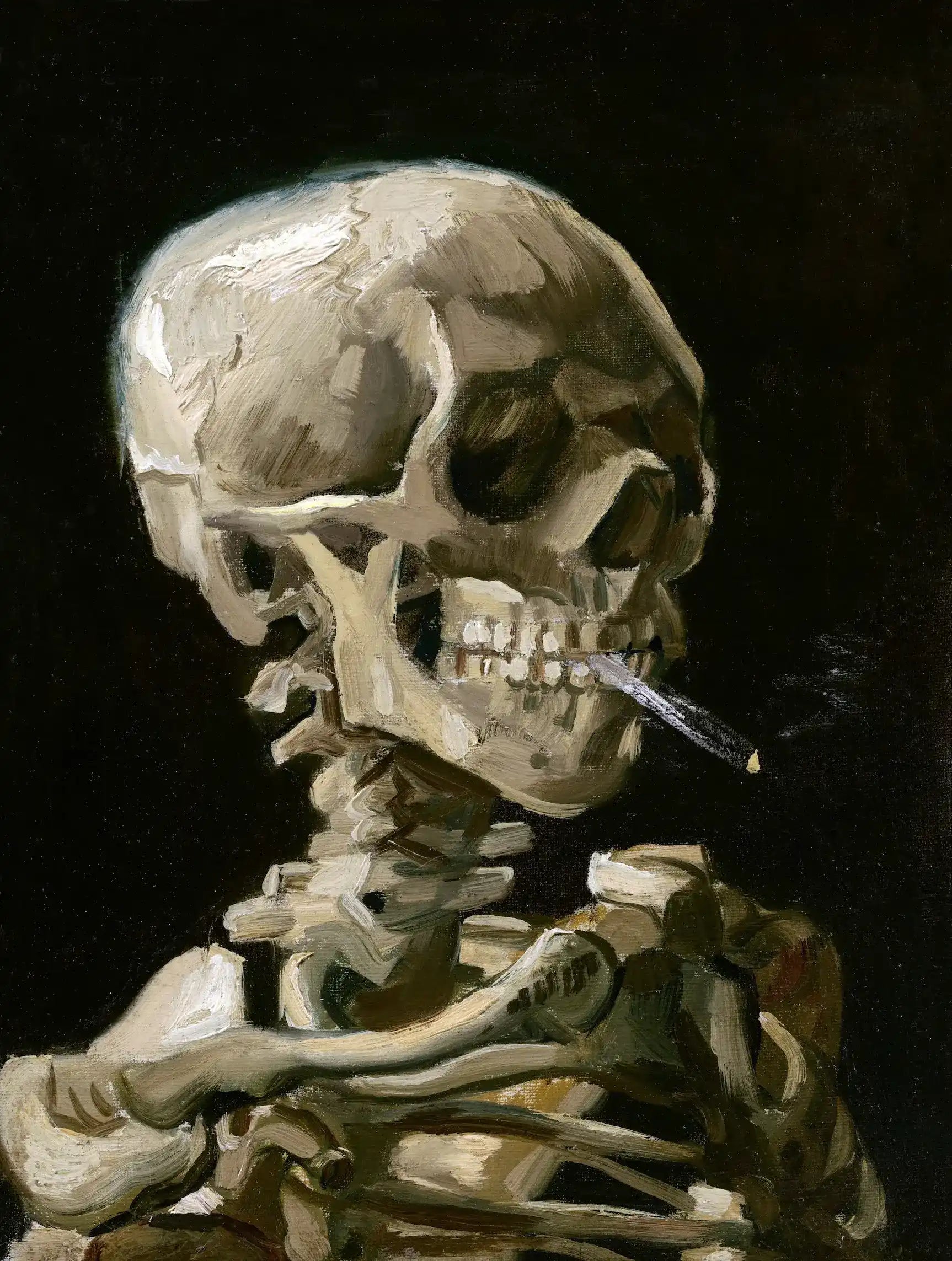 Rook skelet schilderij.