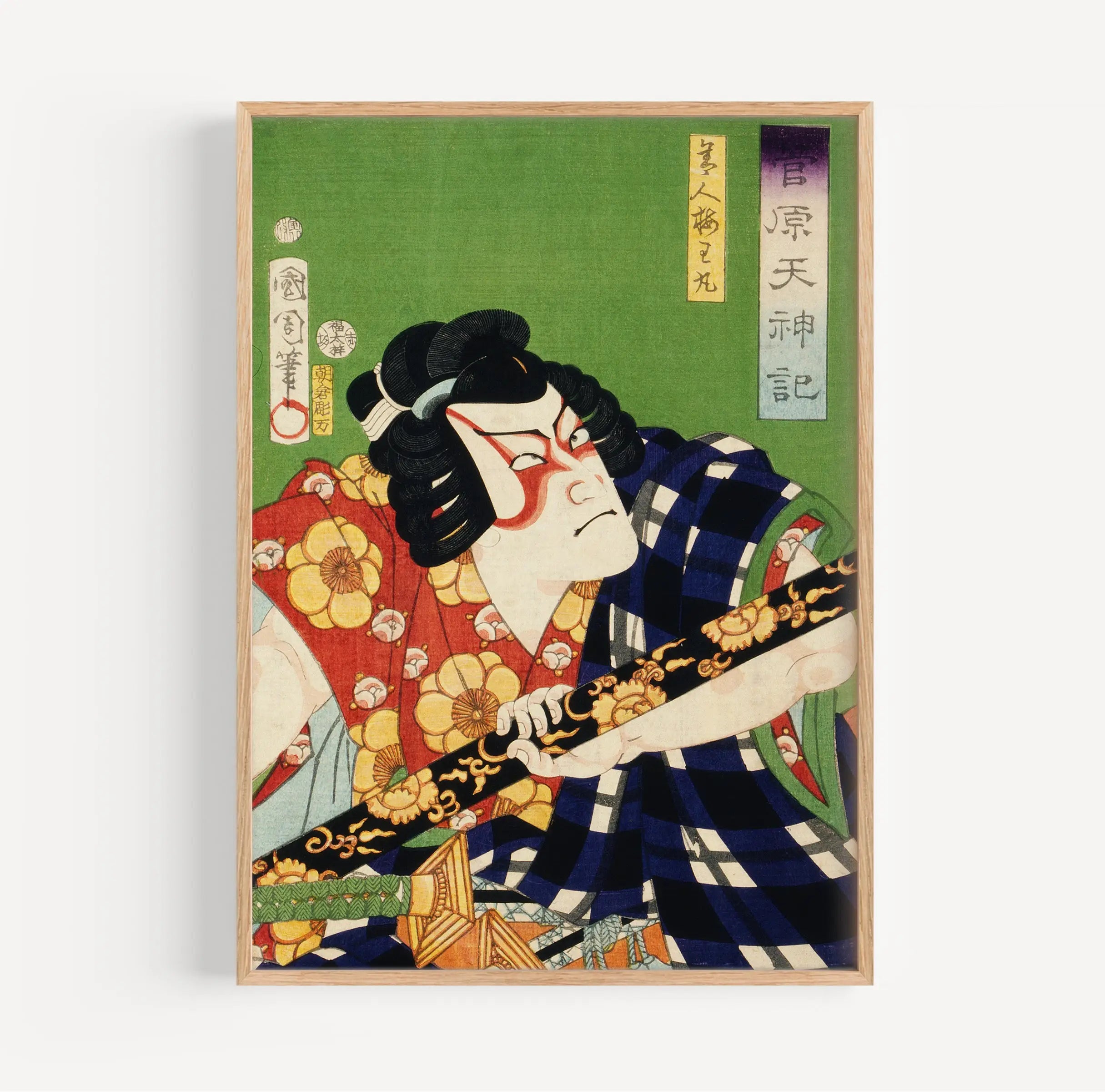 Gegarandeerde Japanse kabuki druk in lijst als Toyohara Kunichika acteur poster