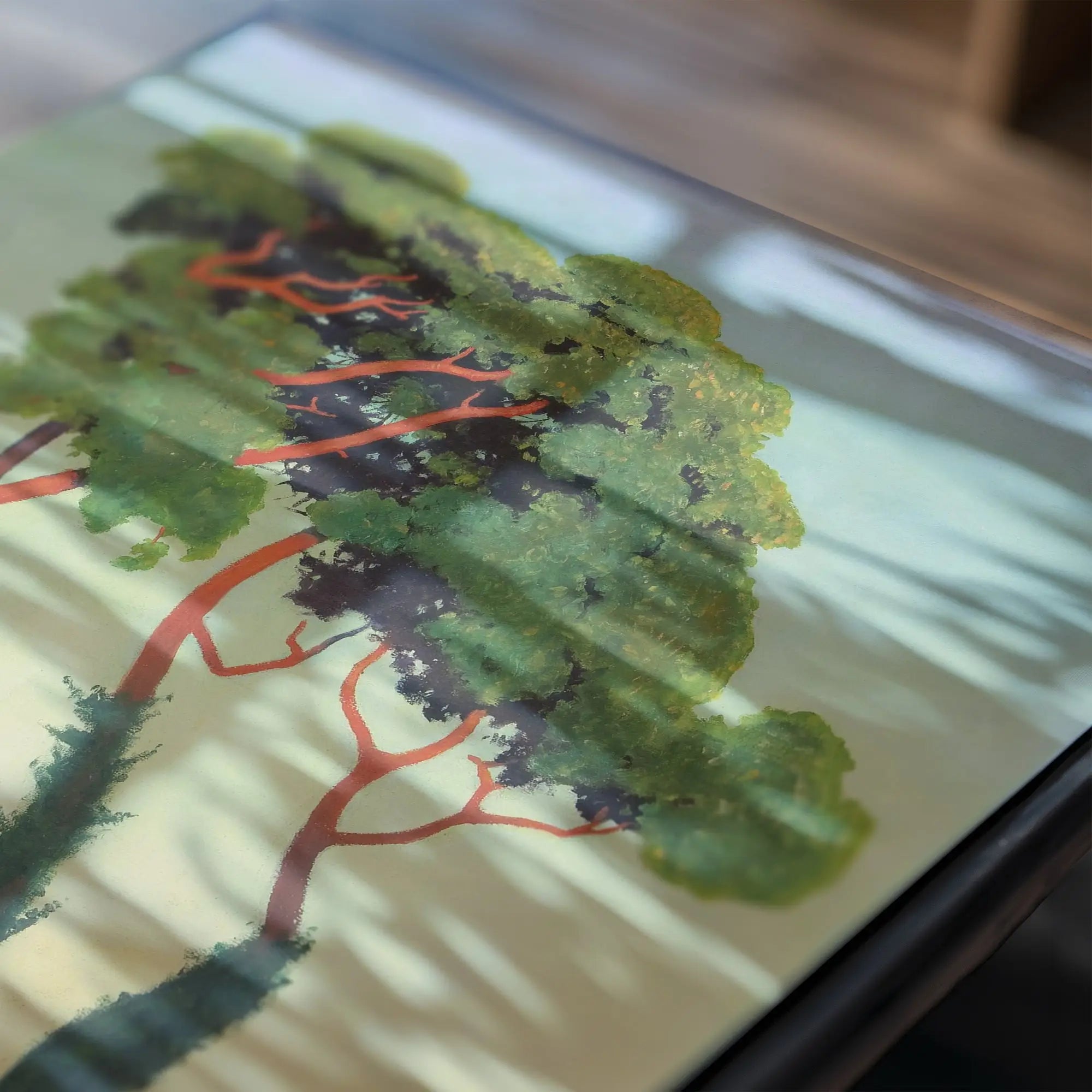 Boom schilderkunst met rode takken op Vallottons Paysage avec arbres Poster