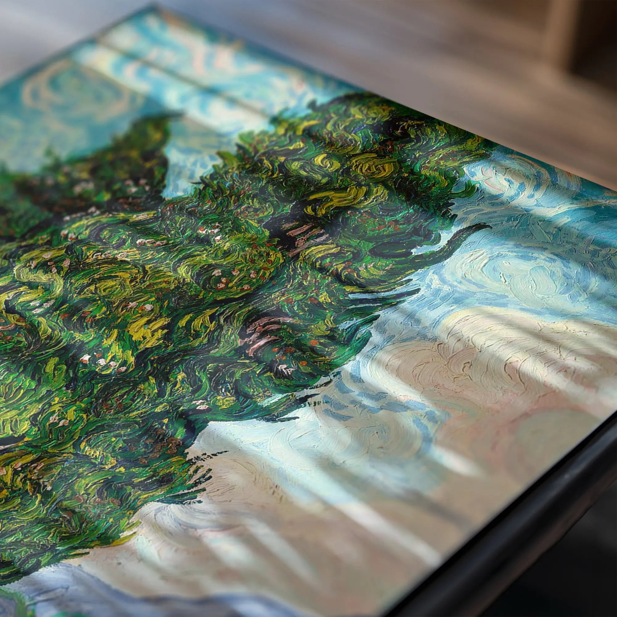 Textuur schilderij in Van Gogh-stijl van Cypresses Poster op productpagina