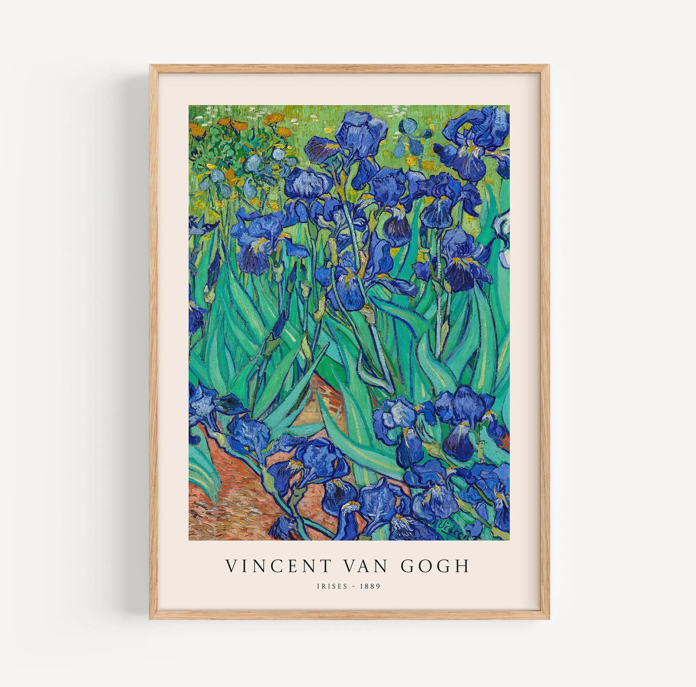 Ingelijste Van Gogh Irises print op de Van Gogh Irises Poster kleurrijk en artistiek