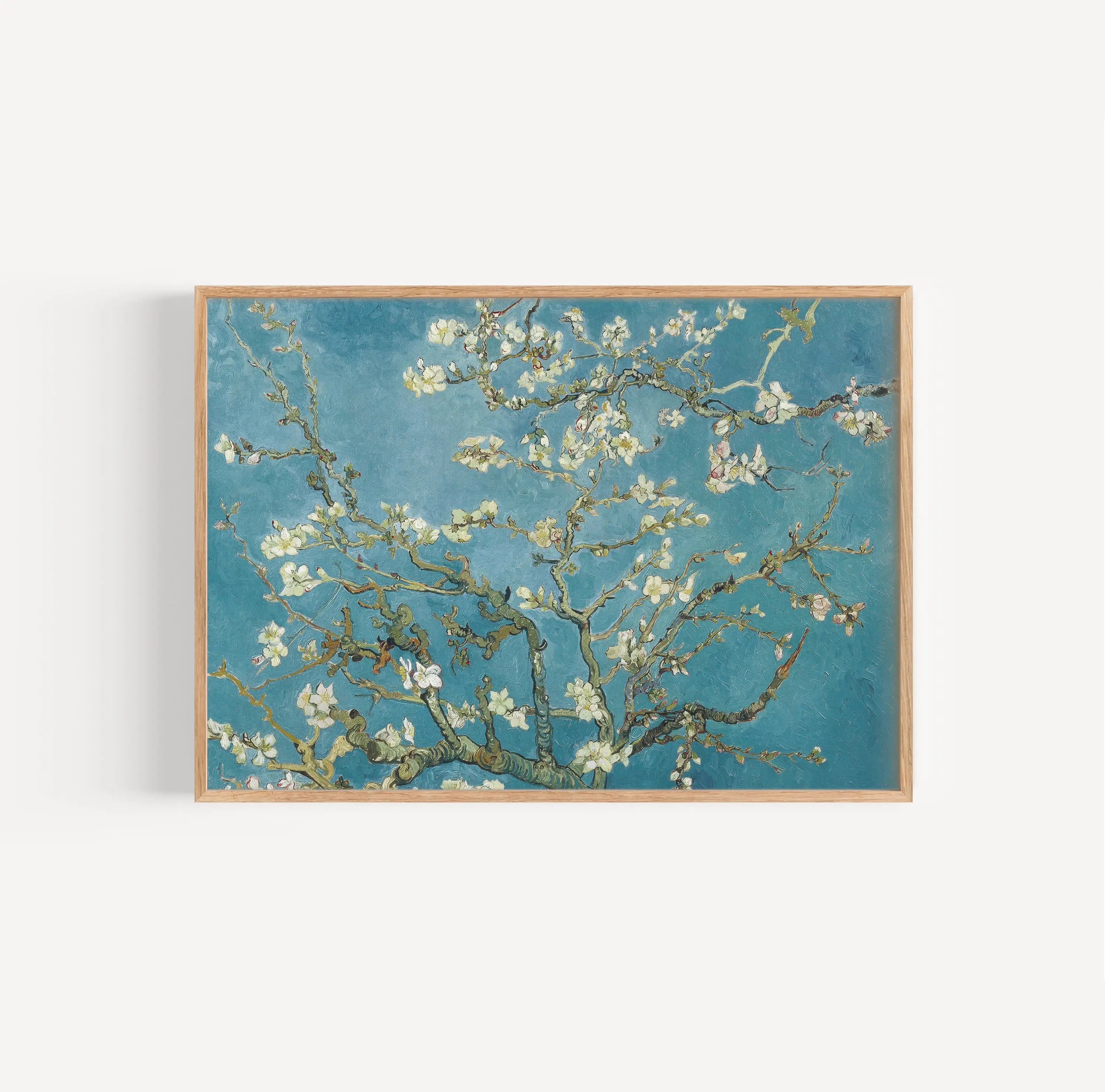 Gezet frame van Van Gogh Amandelbloesem poster met bloeiende amandelbomen