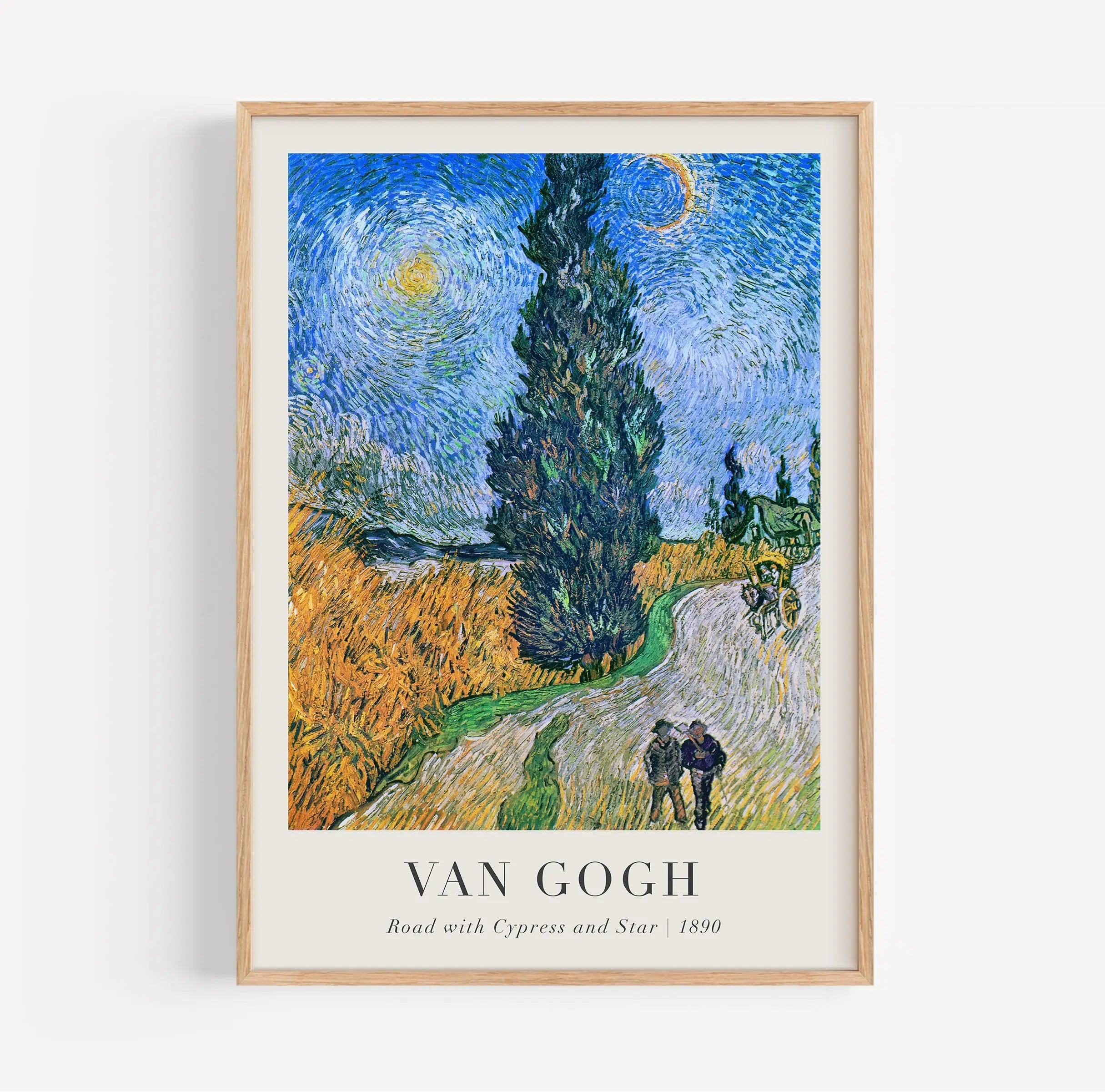 Gekaderd Van Gogh schilderij van cipressen en sterren in product Van Goghs Cipressen en Sterren