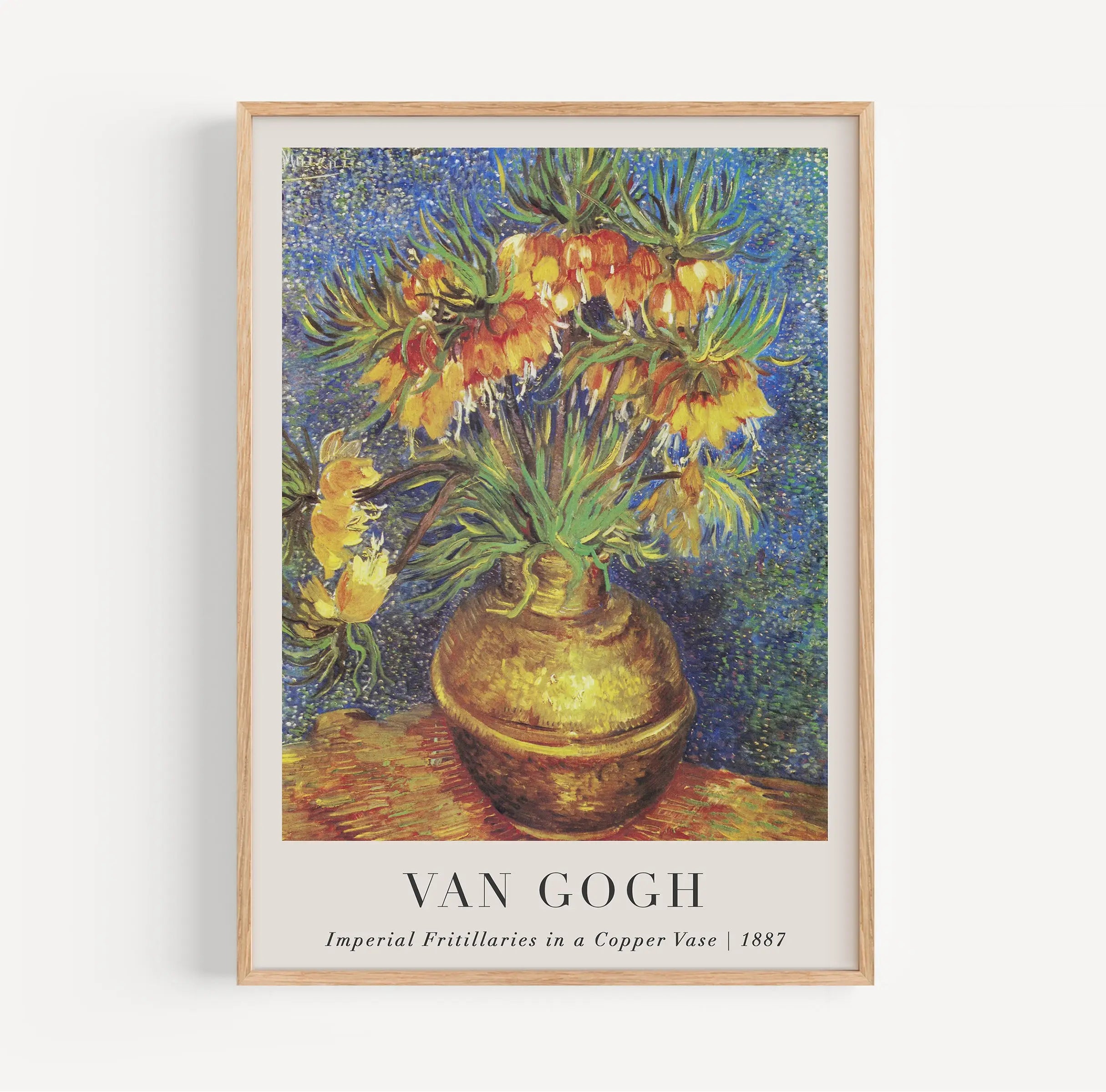 Gezicht op Van Gogh bloemen schilderij in lijst voor Van Goghs Keizerkronen Poster