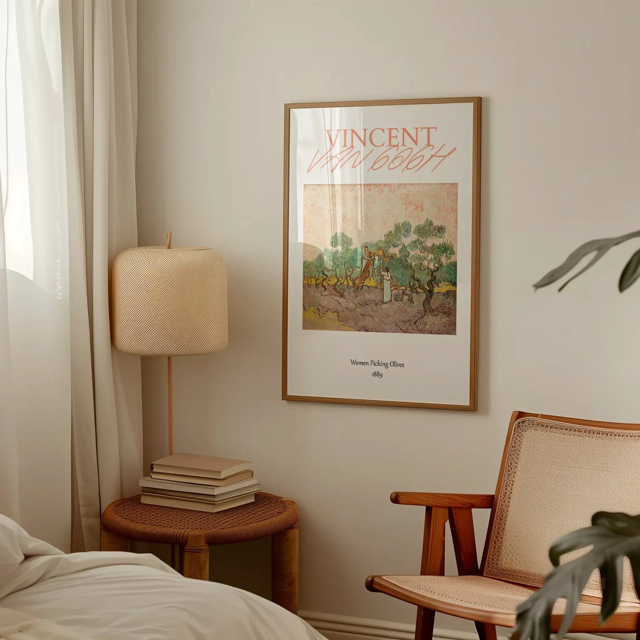 Gekaderd Vincent Van Gogh afdruk van Vrouw die olijven plukt poster