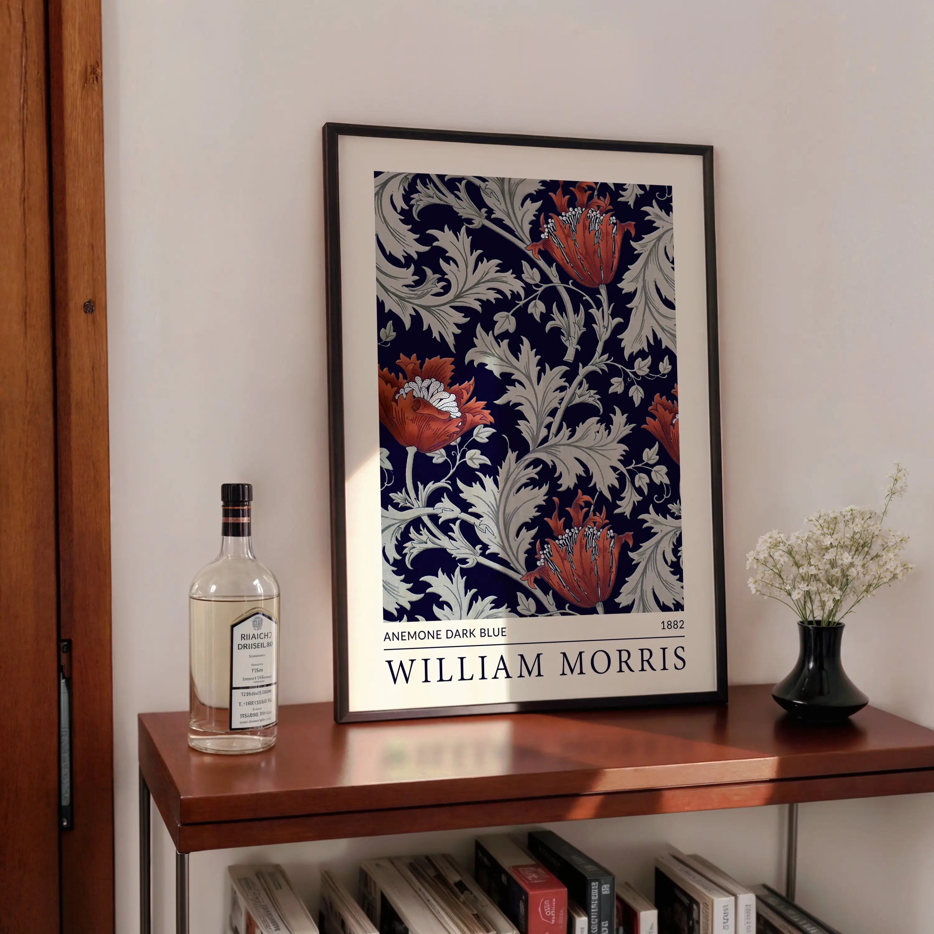 Gepersonaliseerd William Morris Anemone Donkerblauwe Poster met omlijsting