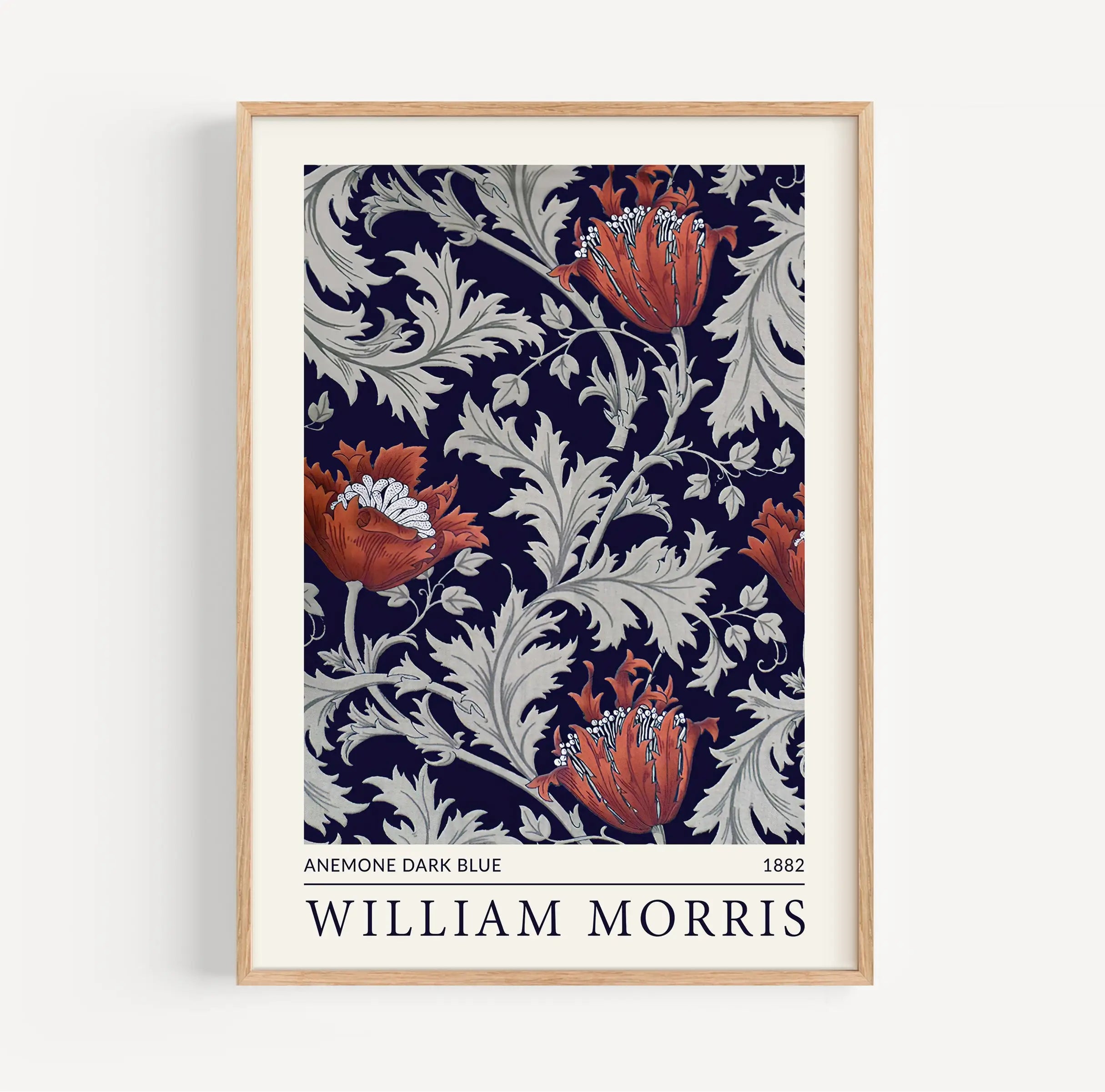 Gerespecteerde Framed floral art print William Morris Anemone Donkerblauwe Poster