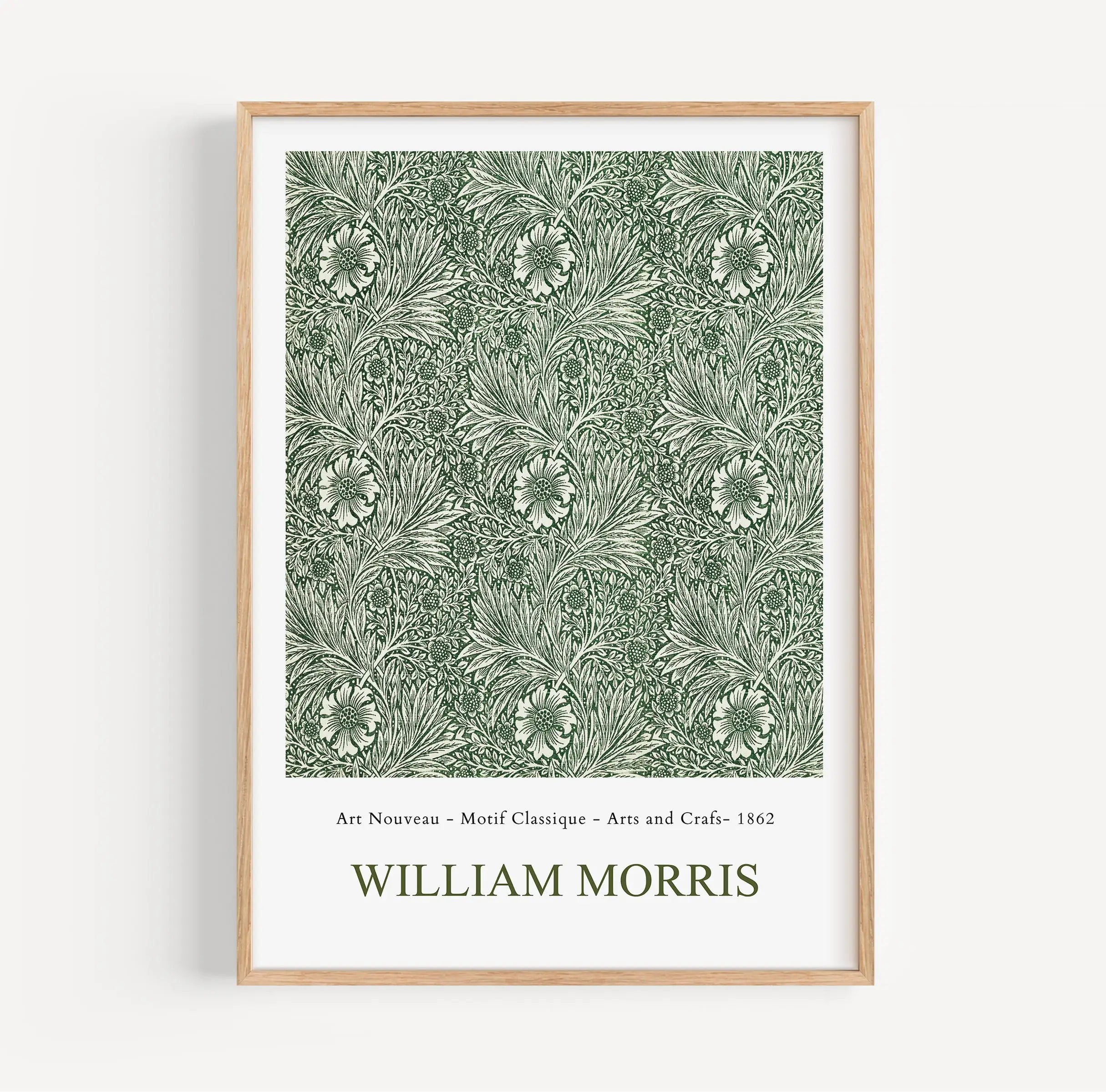 Gepersonaliseerd bloemenkunstprint in lijst van William Morris Art Nouveau Groene Licht Poster