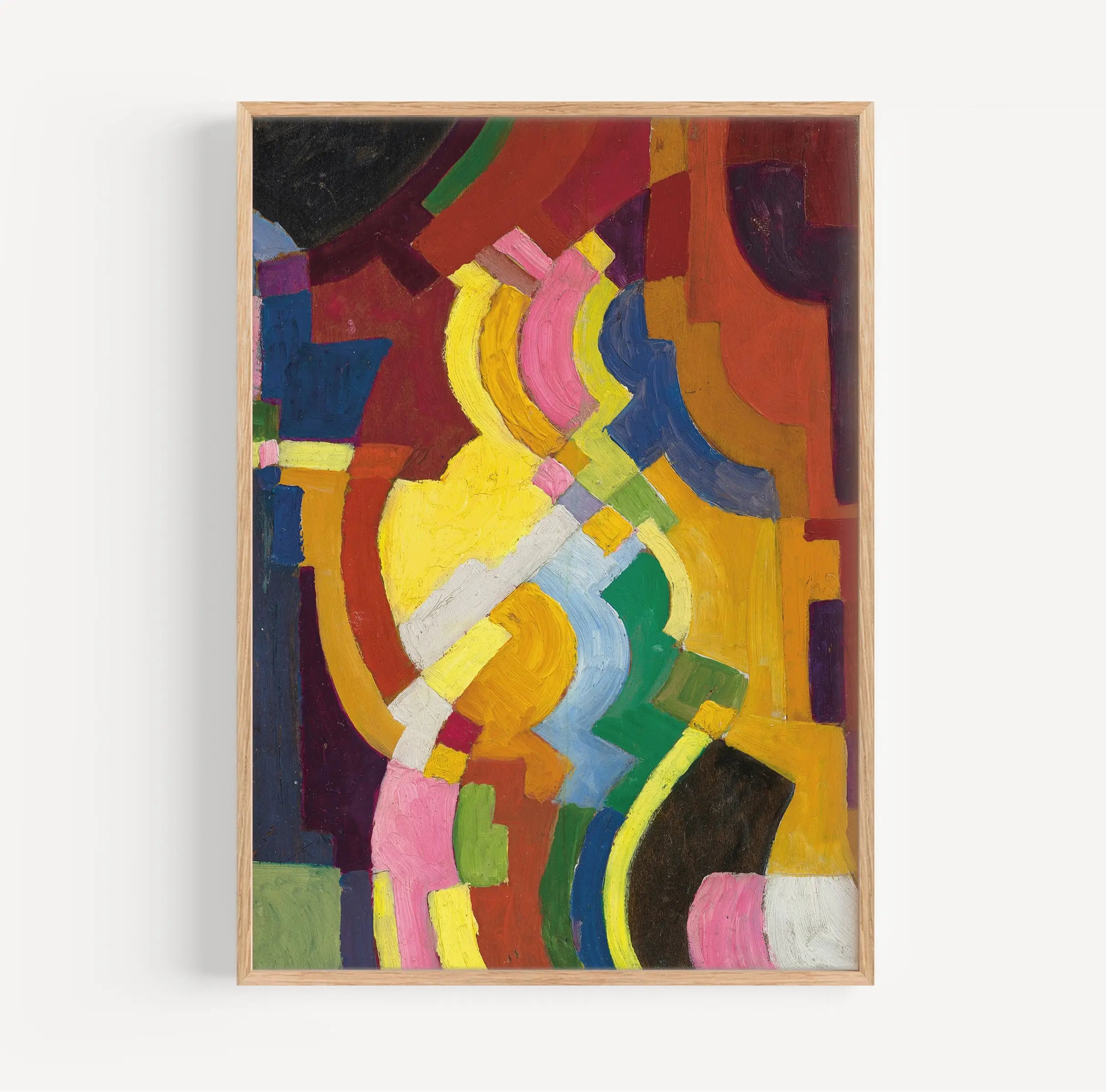 Abstract kleurrijk schilderij in houten lijst van August Macke Farbige Formen III Poster