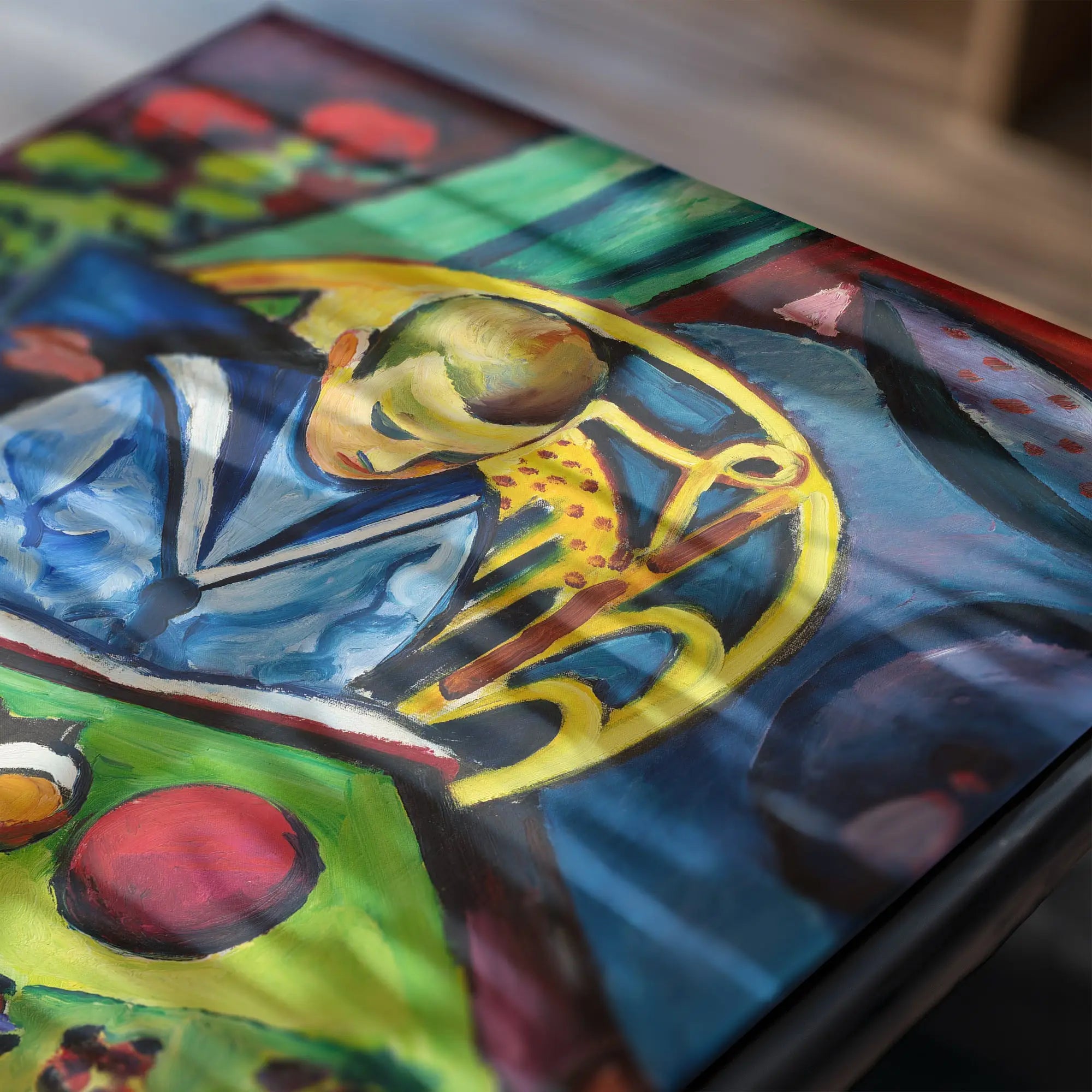 Abstract schilderij met levendige kleuren voor August Macke Jongen met Boek en Speelgoed