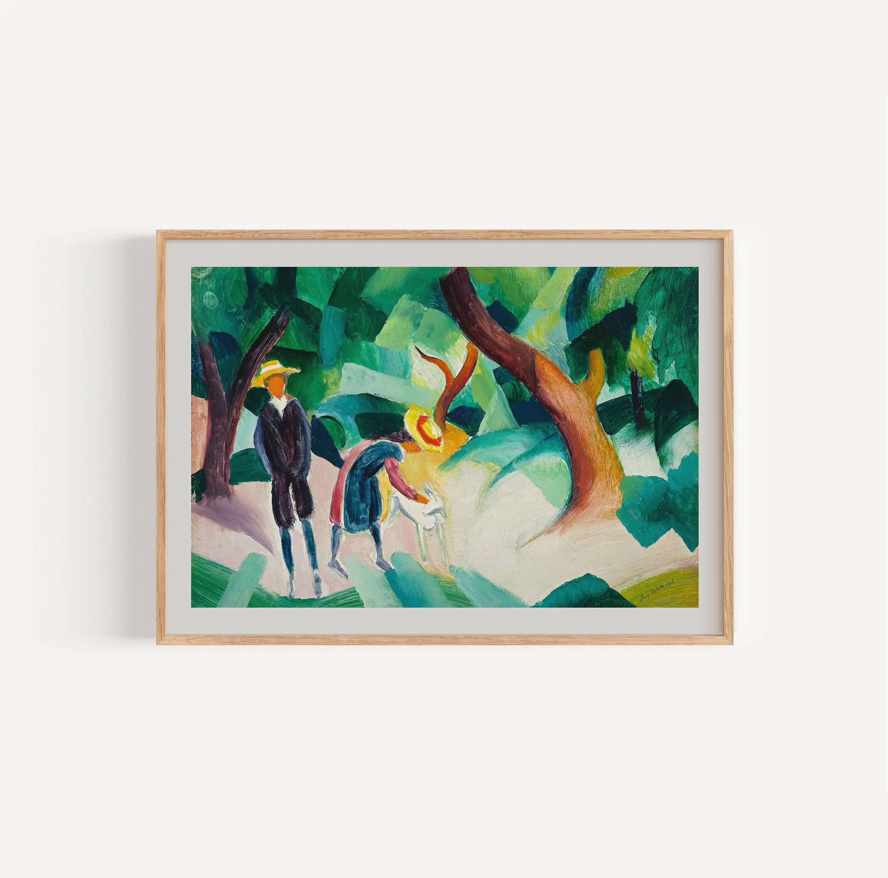 Gerahmde expressionistische schilderij uit de collectie August Macke Kinderen met een Geit Poster
