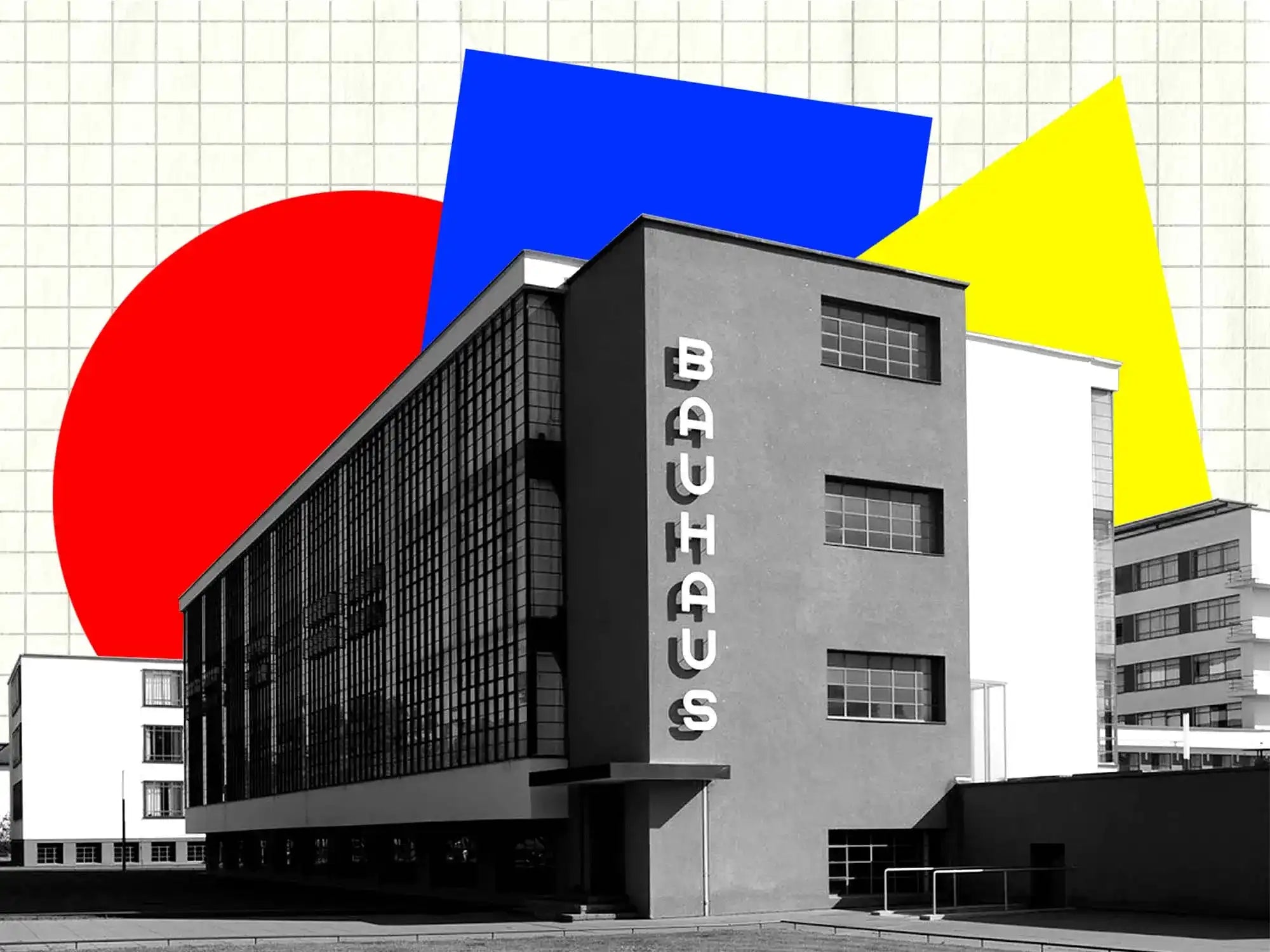 Bauhausgebouw met geometrische vormen.