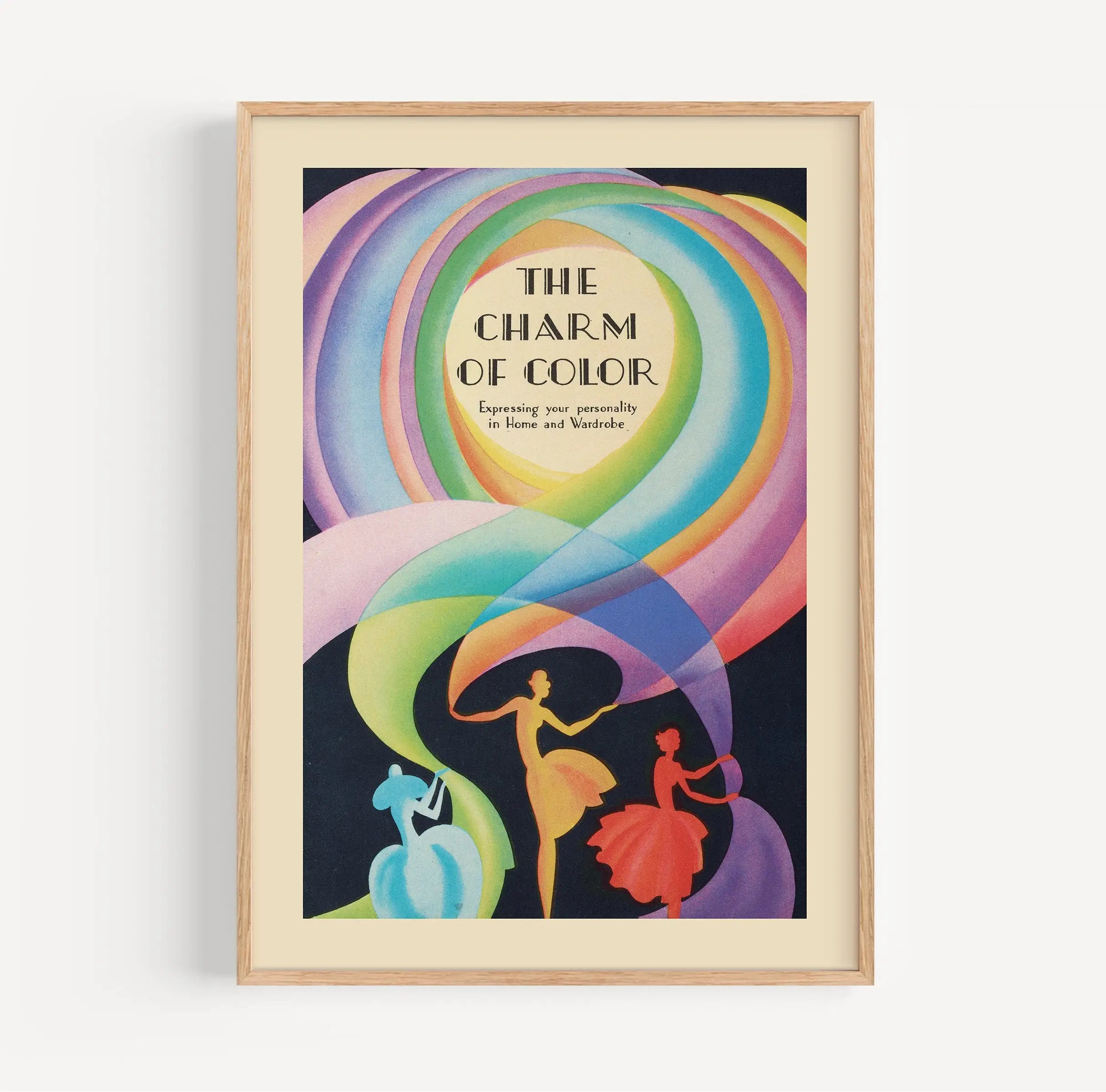 Gepasteliseerd vintage Art Deco poster in een frame voor Charm of Color Poster