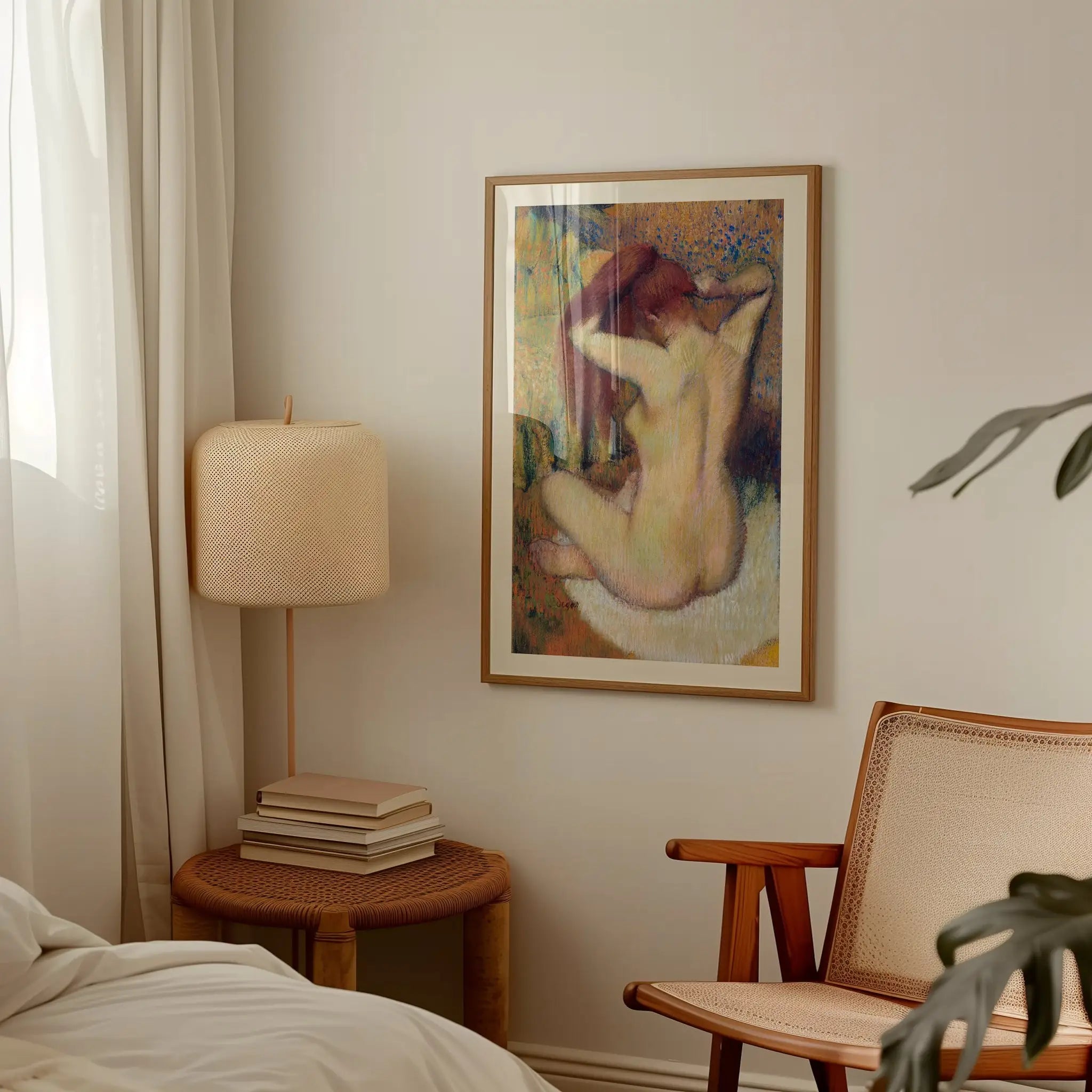 Gekaderde naakte vrouw schilderij poster Degas naakt figuur met kam in haar haar