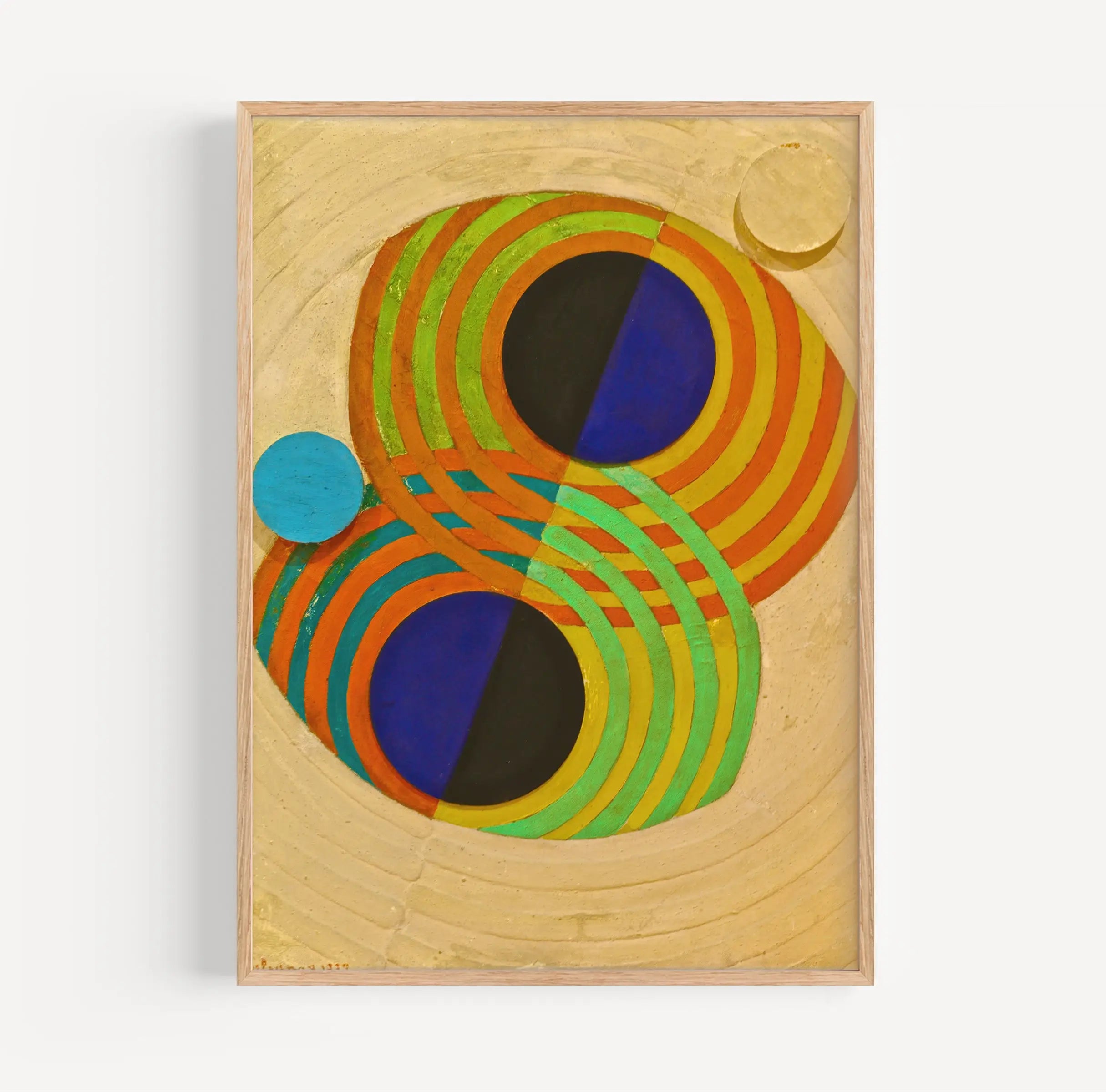 Abstract schilderij met concentrische cirkels op de Delaunay Relief Rhythms poster
