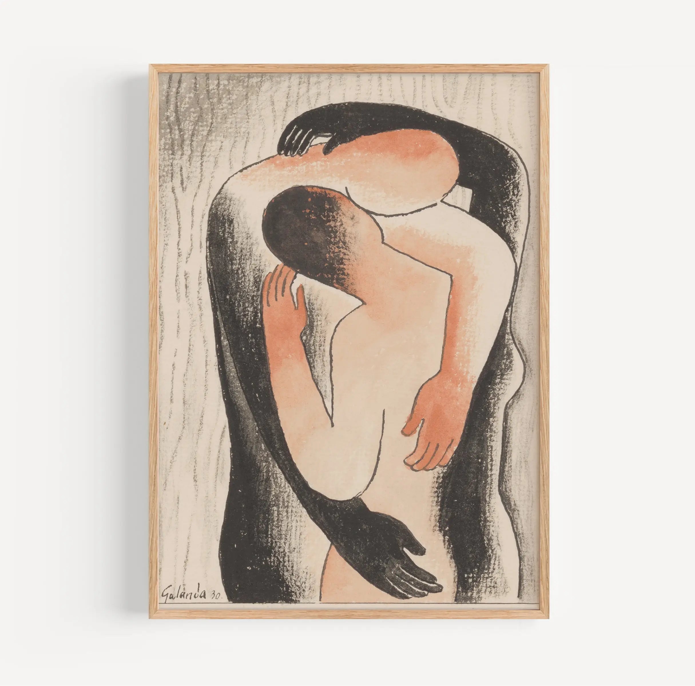 Gemonteerde kunstwerk van omarmende figuren op de Embrace Poster deur door Mikuláš Galanda