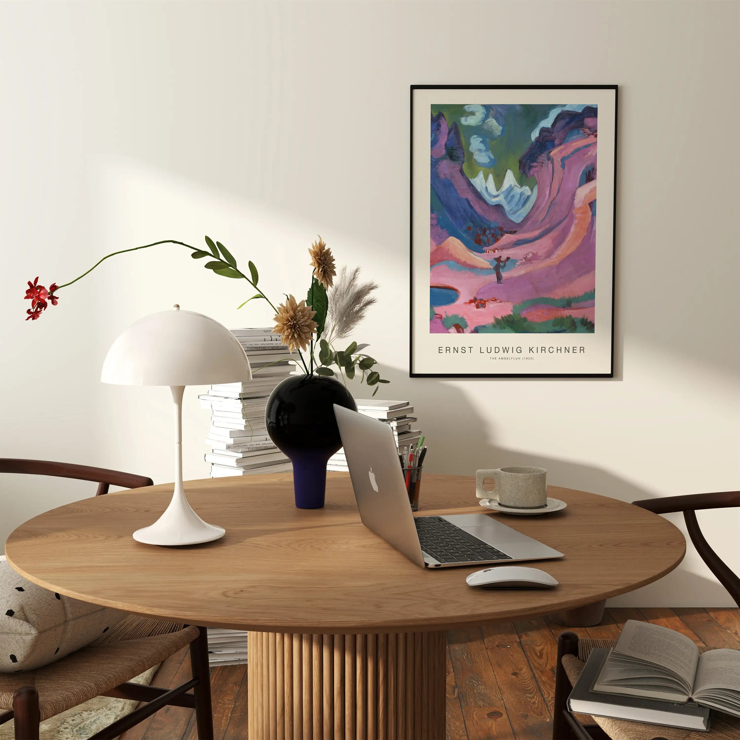 Ronde houten tafel van het Ernst Ludwig Kirchner De Amselfluh Poster