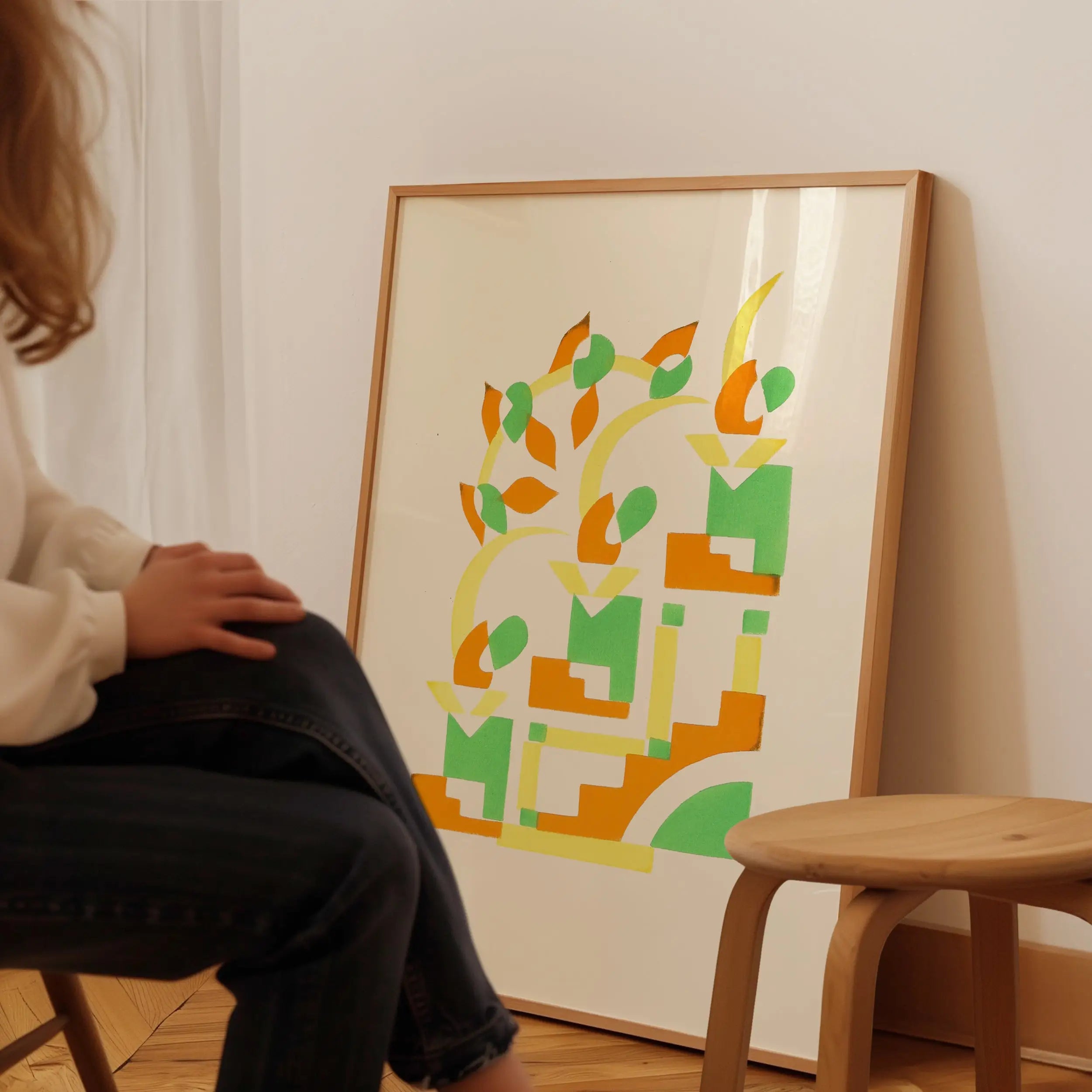 Gestileerde abstracte kunstprint ingelijst voor Fleurs Texte Poster voordeur