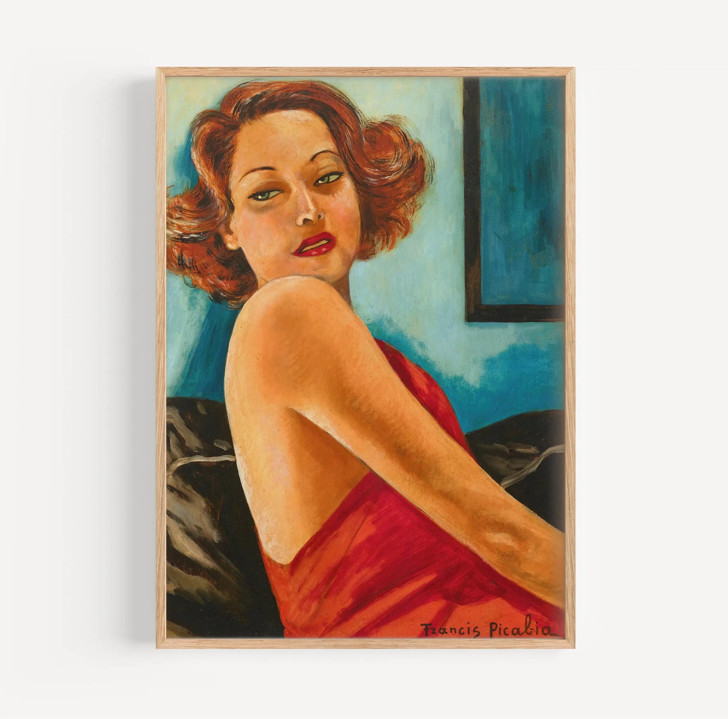 Gepubliceerd Francis Picabia poster met een ingelijste olieverfschilderij van een vrouw