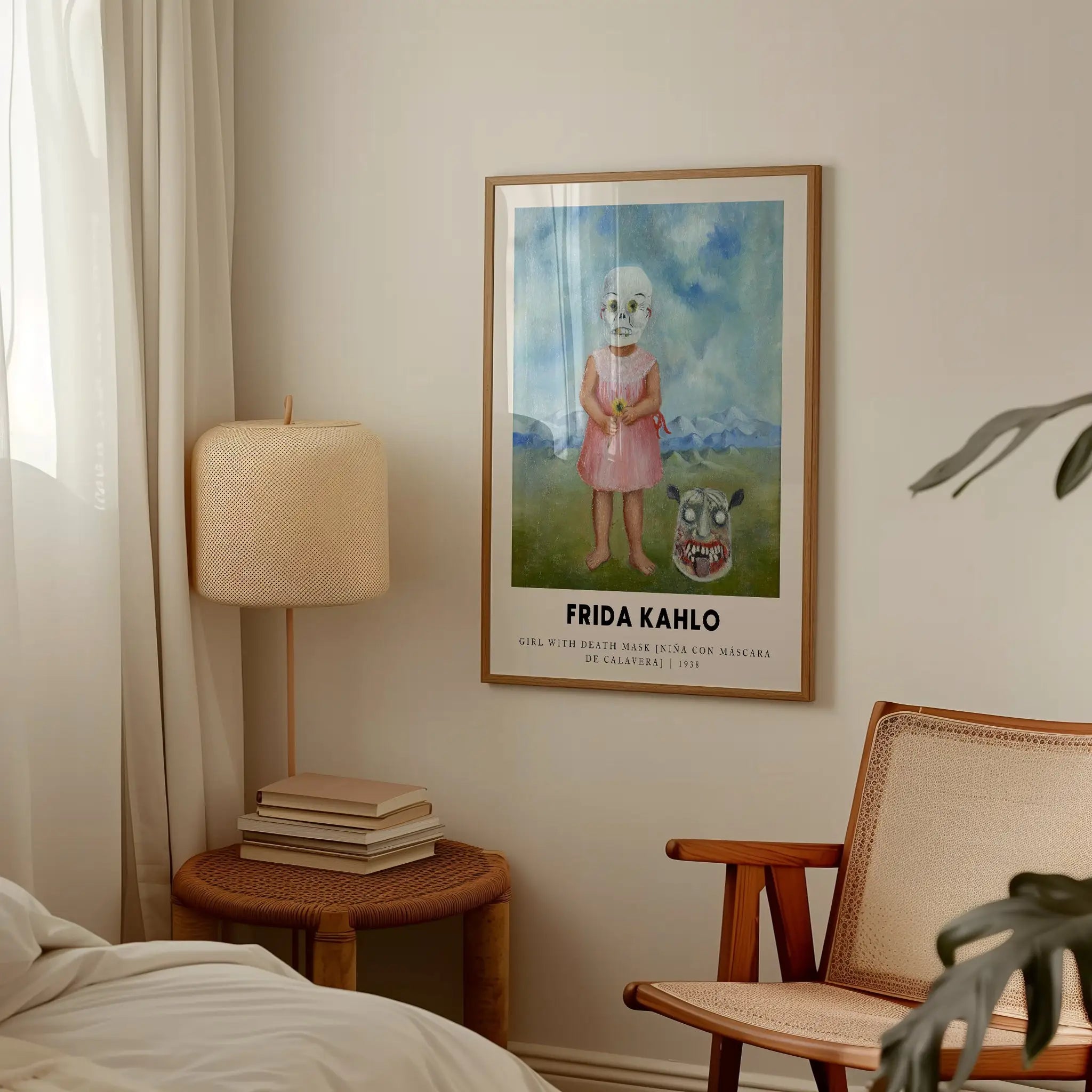 Gerahmde Frida Kahlo print van het product Frida Kahlo Poster Girl with Death Mask