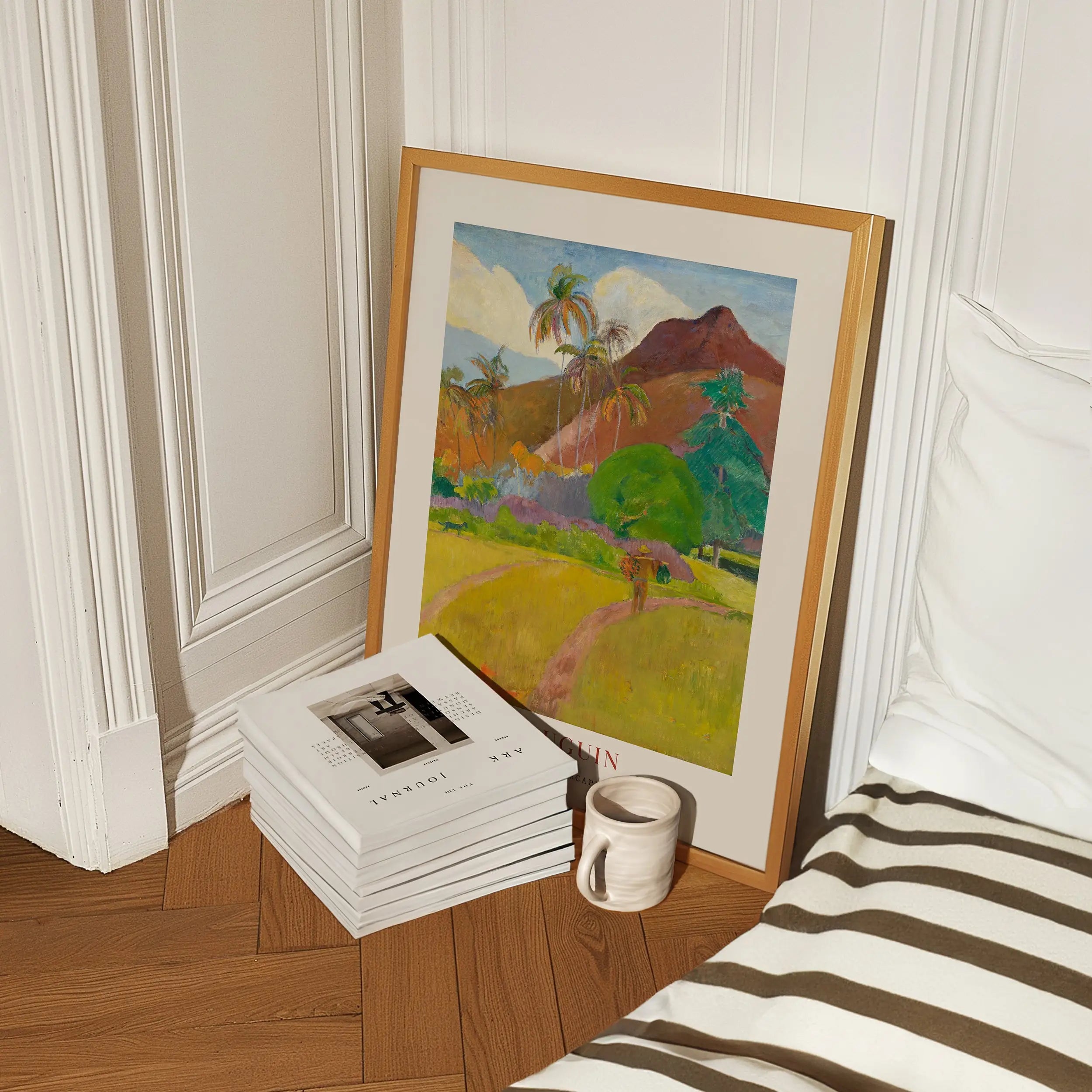 Geleframeerd tropisch landschap schilderij Gauguins Tahitiaans Landschap Poster