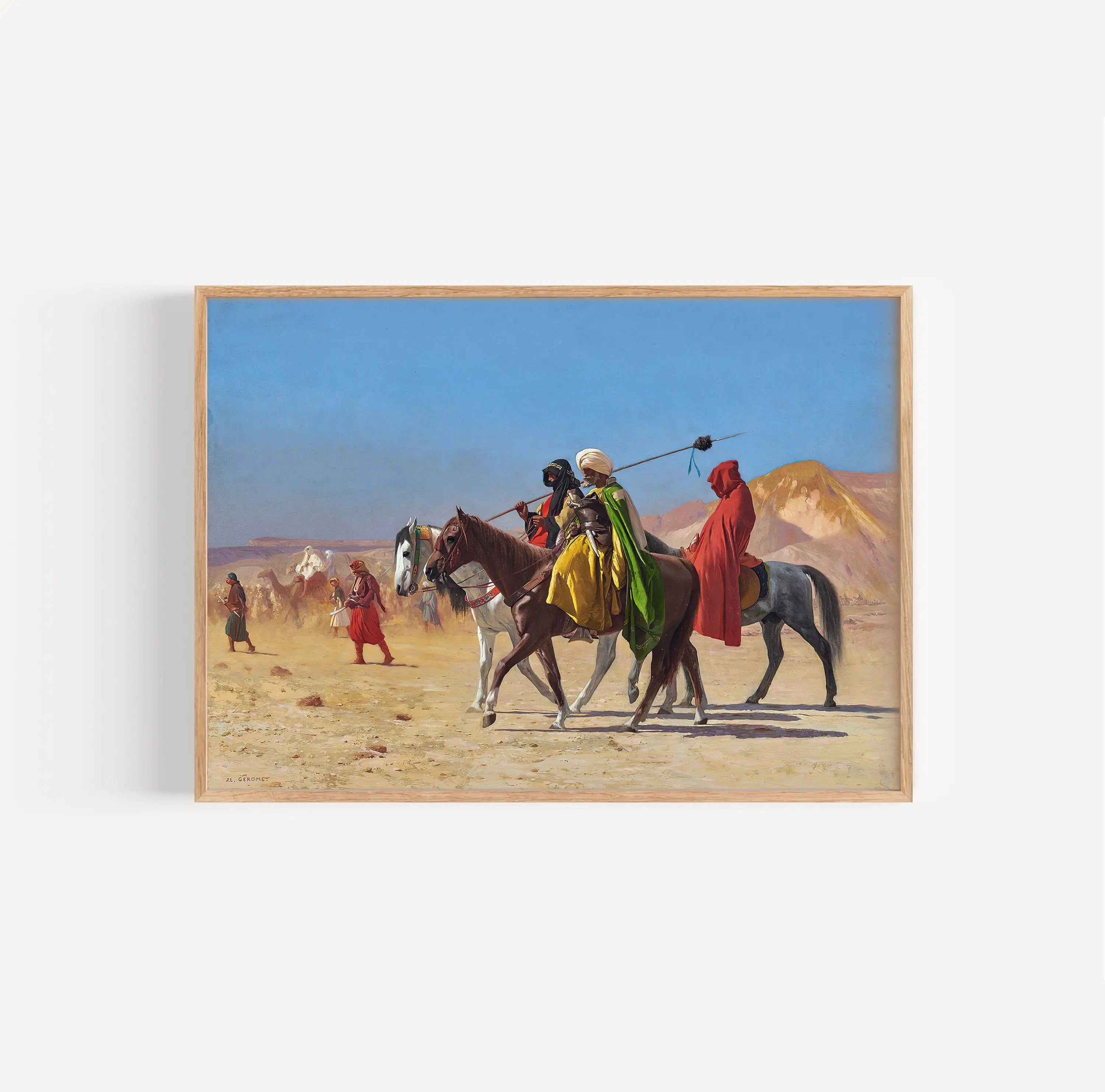 Gérômes Ruiters in de Woestijn Poster met ingelijst woestijnkaravaan schilderij