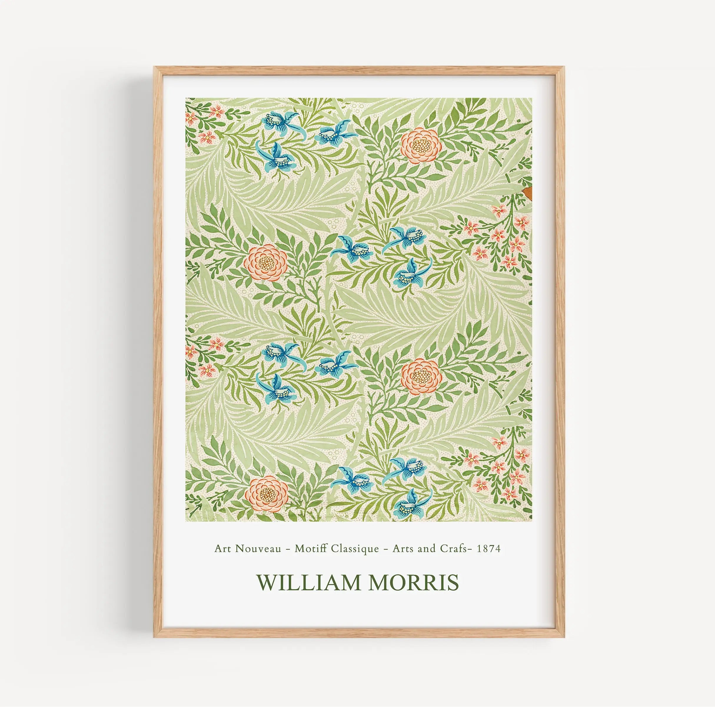 Geïnspireerde Groene William Morris Art Nouveau Poster met bloemkunst in lijst