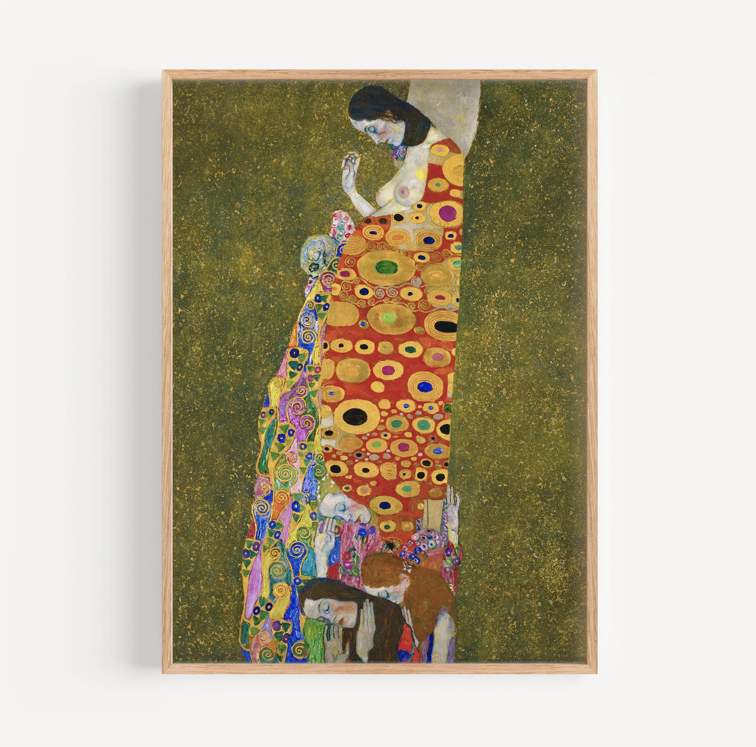 Gehangen Klimt schildering in lijst op muur, weergegeven op Gustav Klimt Hope II Poster