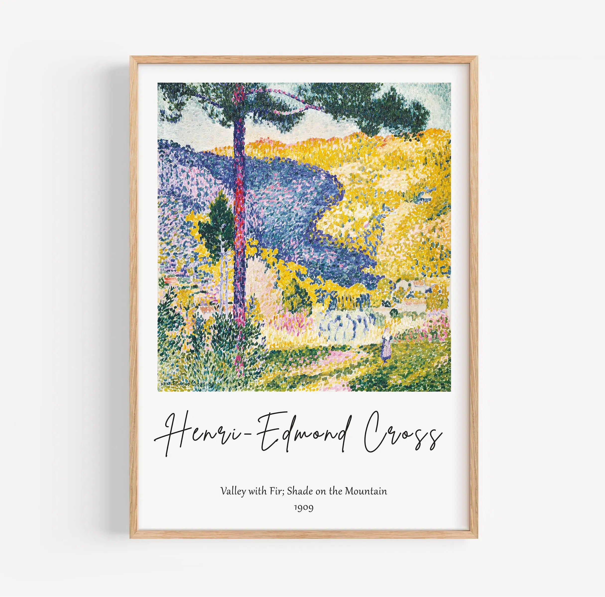 Getornde pointillistische landschapsschildering in lijst van Henri Edmond Cross Vallei met Dennen Poster