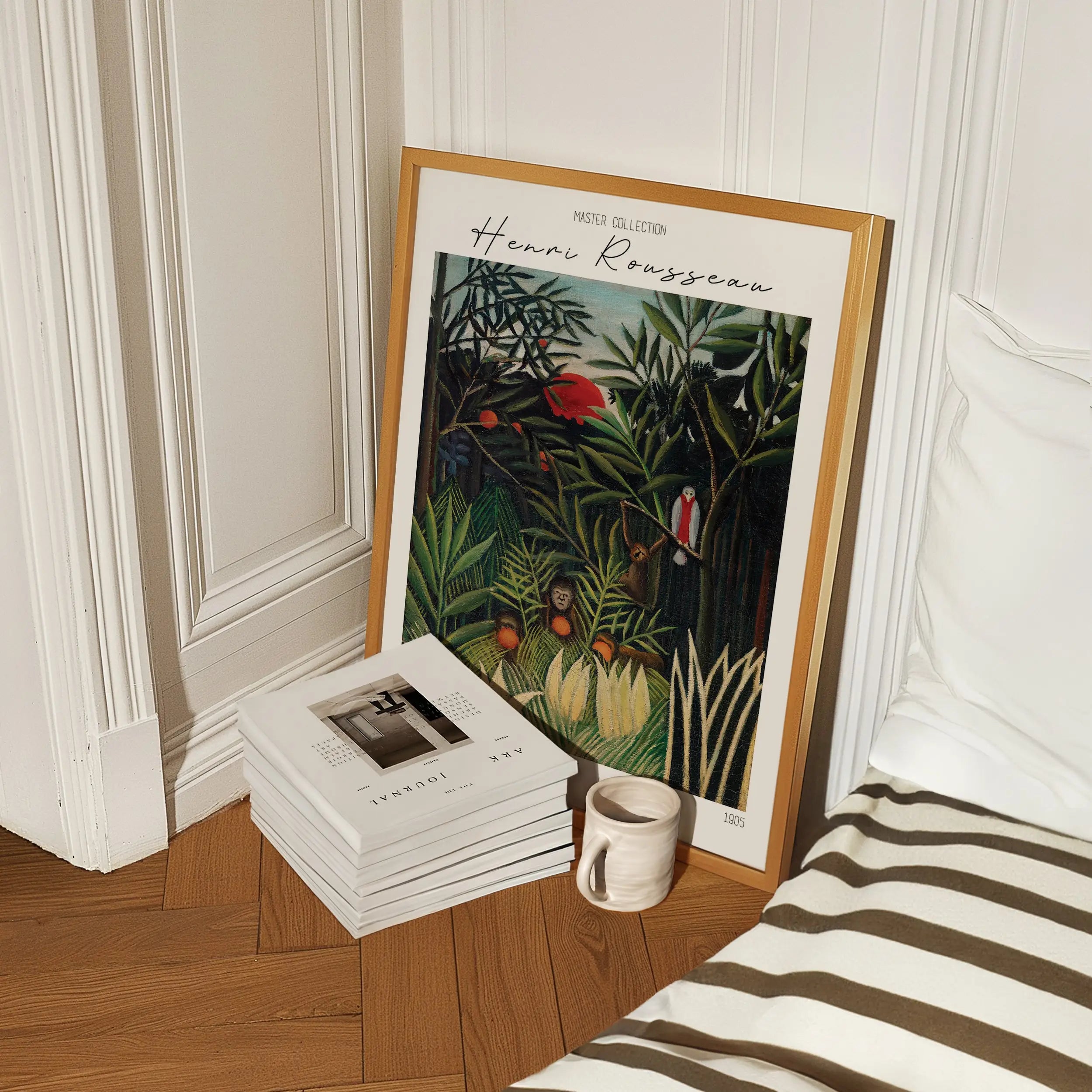 Gestructureerde Henri Rousseau jungle schildering in lijst voor Poster Apen en Papegaai