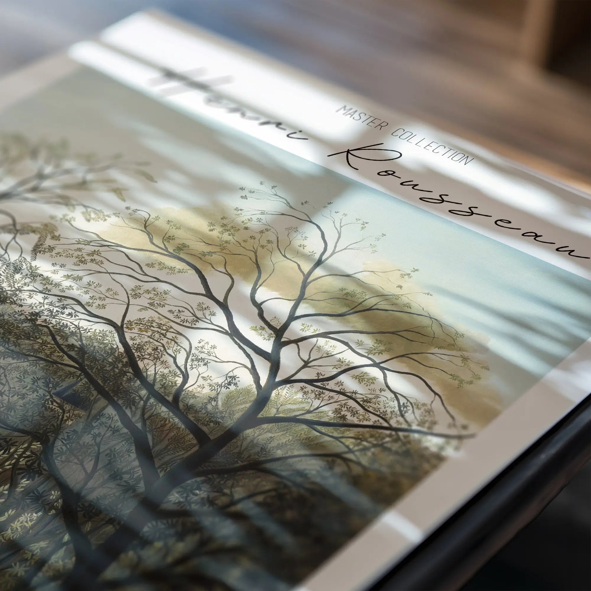 Art boek met boom schilderij voor Henri Rousseau Rendezvous in the Forest Poster