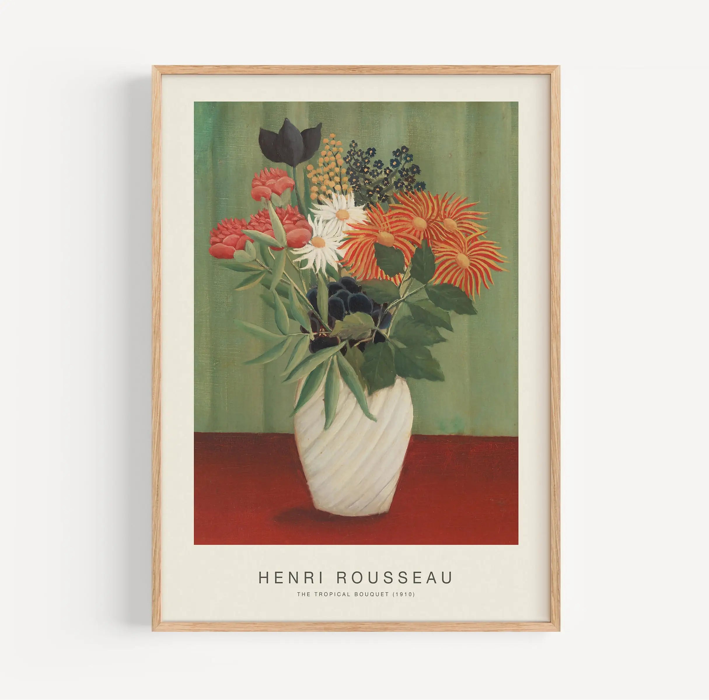 Gepresenteerde Henri Rousseau Tropisch Boeket Poster met geframederd bloemstilleven