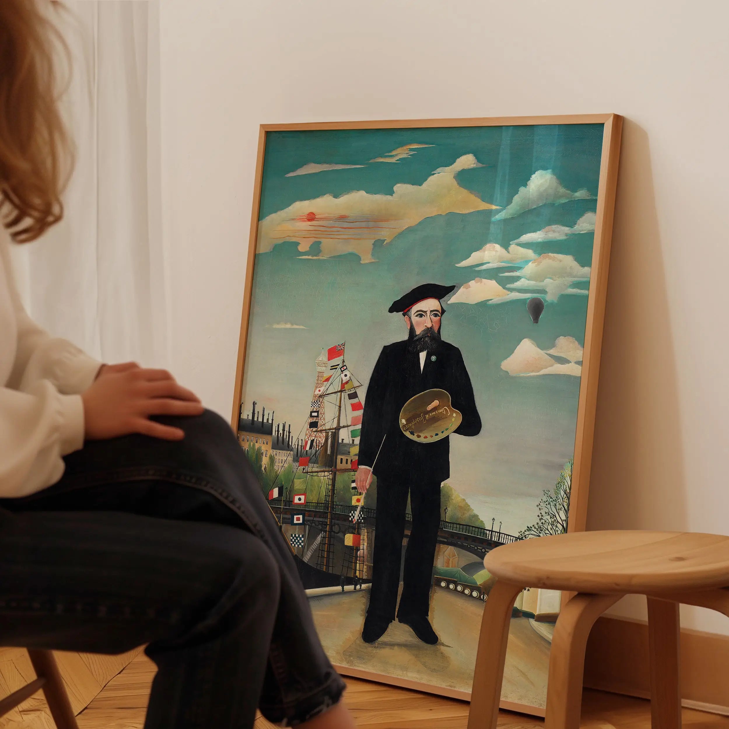 Geprezen Henri Rousseau Zelfportret poster met ingelijst schilderij van een bebaarde man met palette