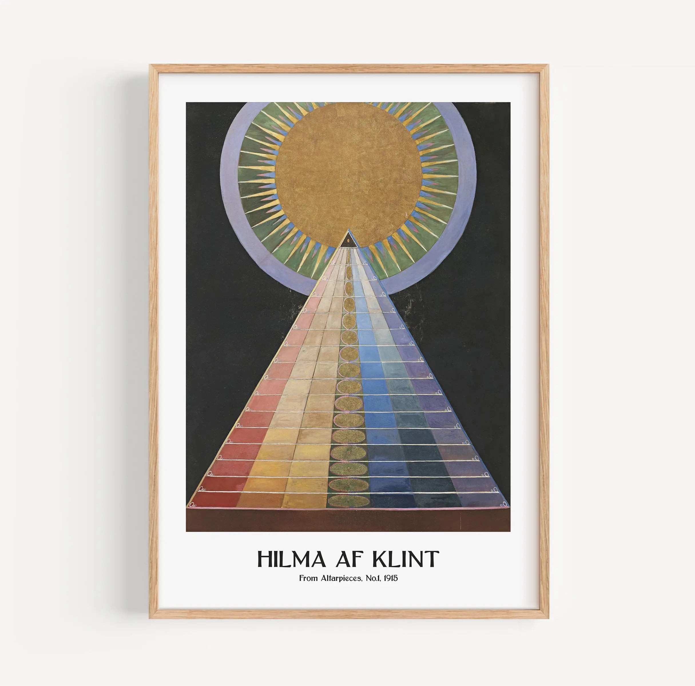 Ingelijst schilderij van Hilma af Klint weergegeven op de Hilma Af Klint Altaarstuk No 1Poster